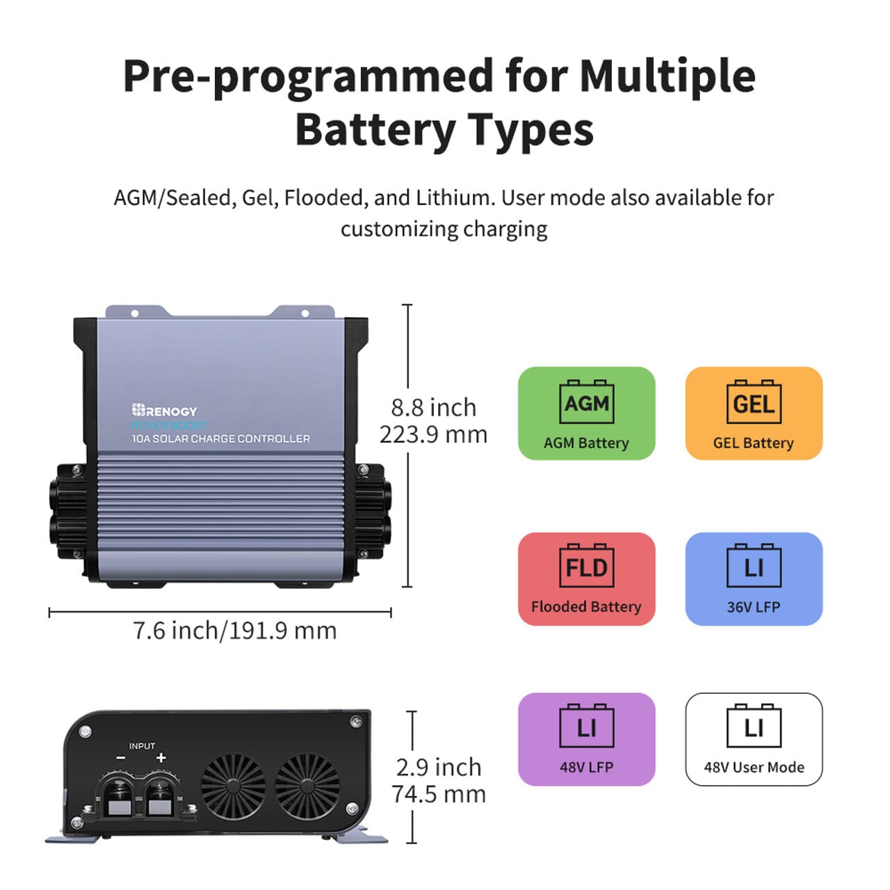 Renogy 36V/48V 10A MPPT Solar Charge Controller for RV, Boat, Off-Grid Power Systems - Efficient Solar Panel Battery Charging Regulator