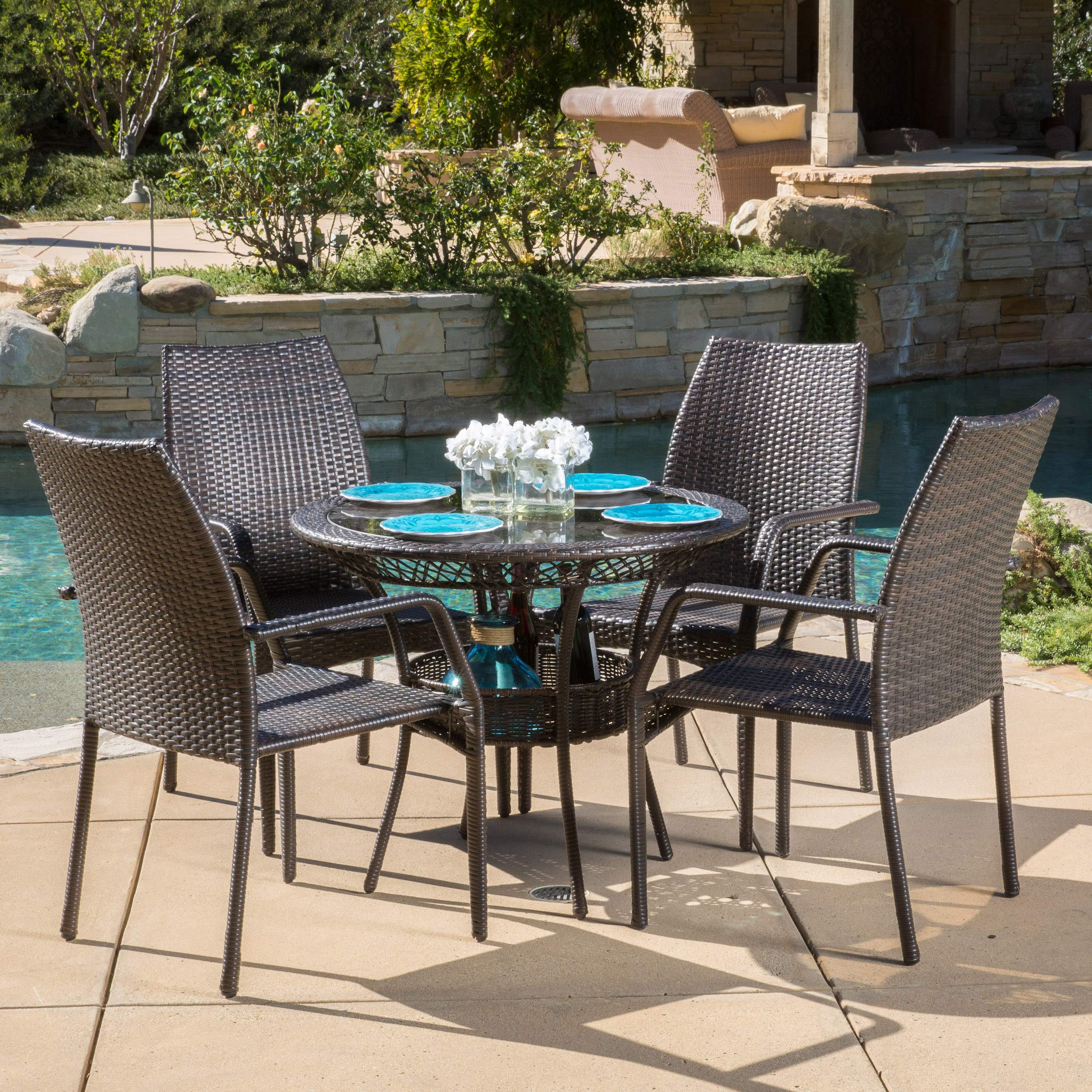 Christopher Knight Home Lisbon 5-Piece Dining Set - Brown Wood Table & Chairs for Kitchen, Dining Room, Patio | Rustic Farmhouse Style Furniture for Indoor & Outdoor Use