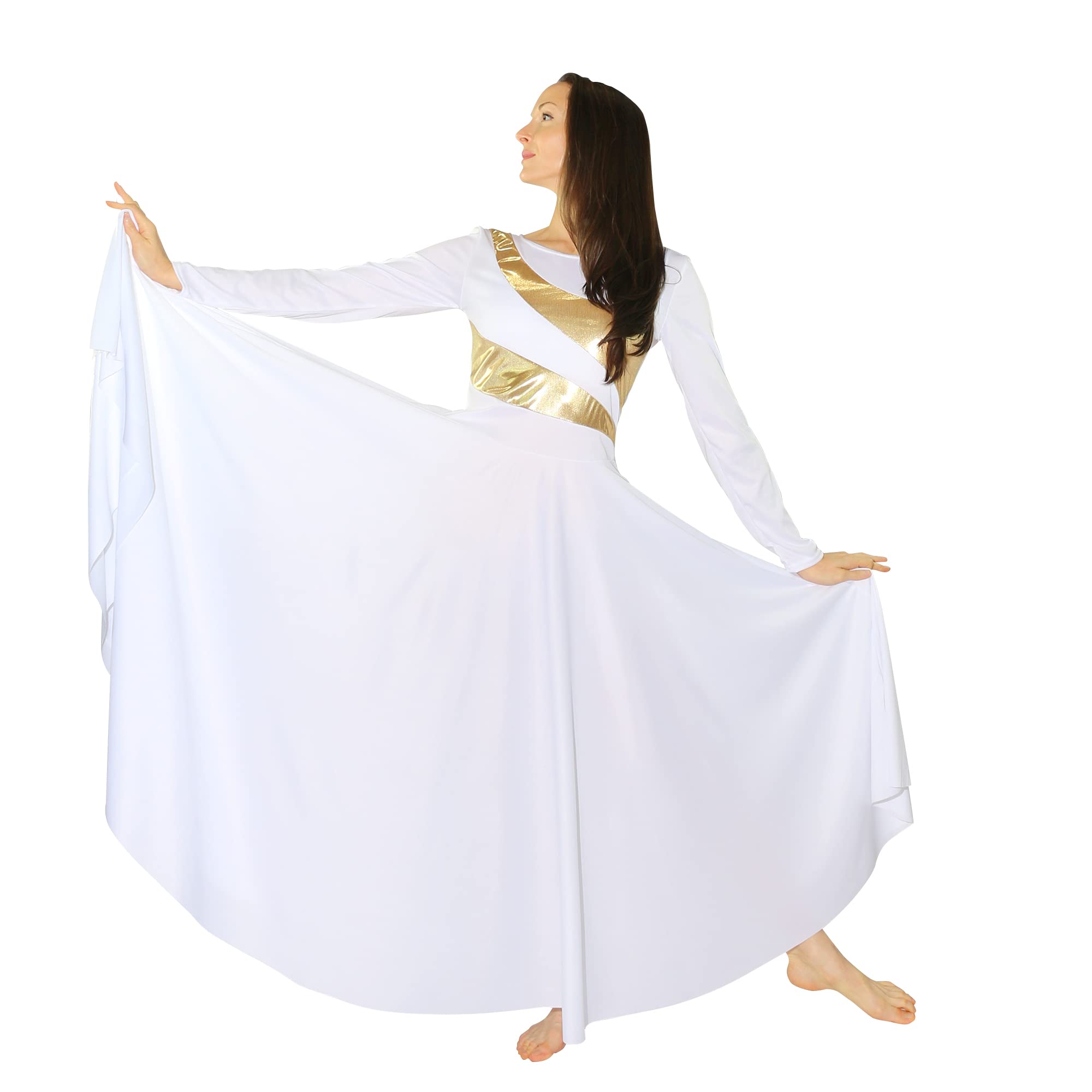 Danzcue Women's Metallic Bicolor Worship Dance Dress, Full Length Praise Dance Dress for Church Performances and Spiritual Events