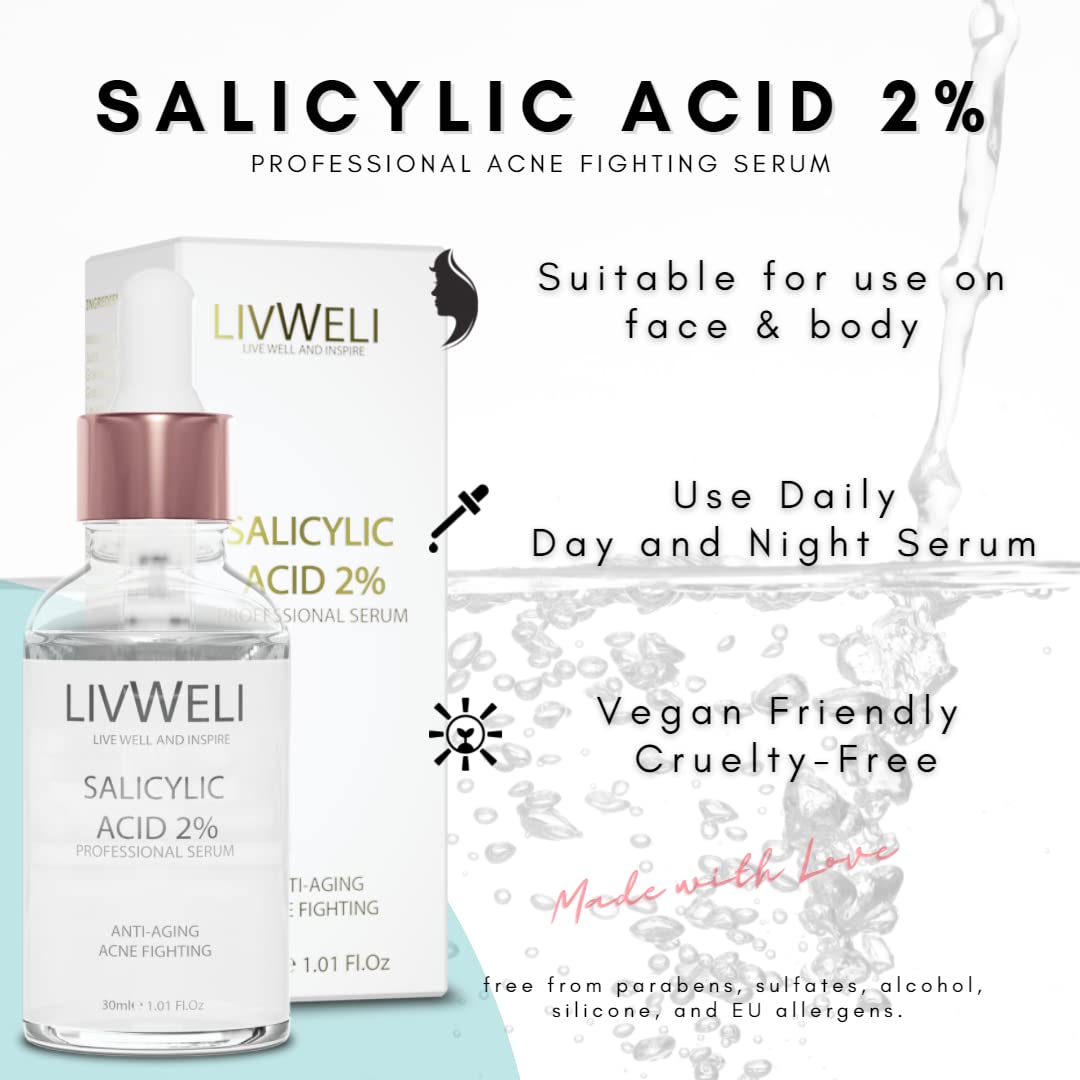 2% Salicylic Acid Serum for Acne Treatment - Exfoliating Face Serum for Smooth & Bright Skin - Vegan & Cruelty-Free Skincare (30ml) - Perfect for Daily Acne-Prone Skin Care Routine
