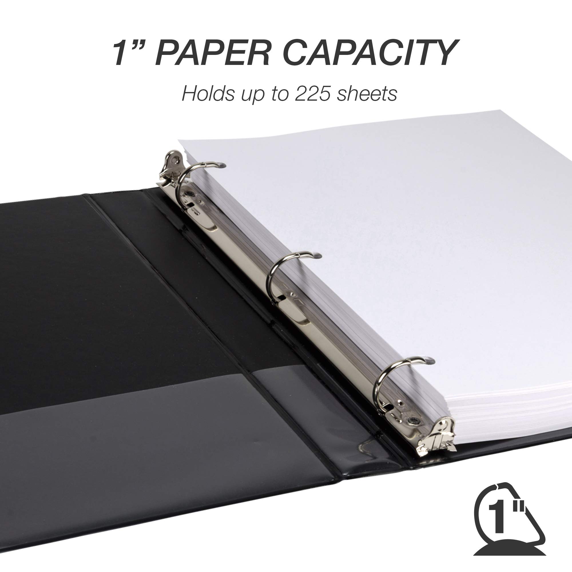 Samsill 1 Inch Durable D-Ring Binder with Clear View Cover - 4 Pack, Black, Holds 225 Pages Each - Made in USA - Perfect for School, Office & Document Organization