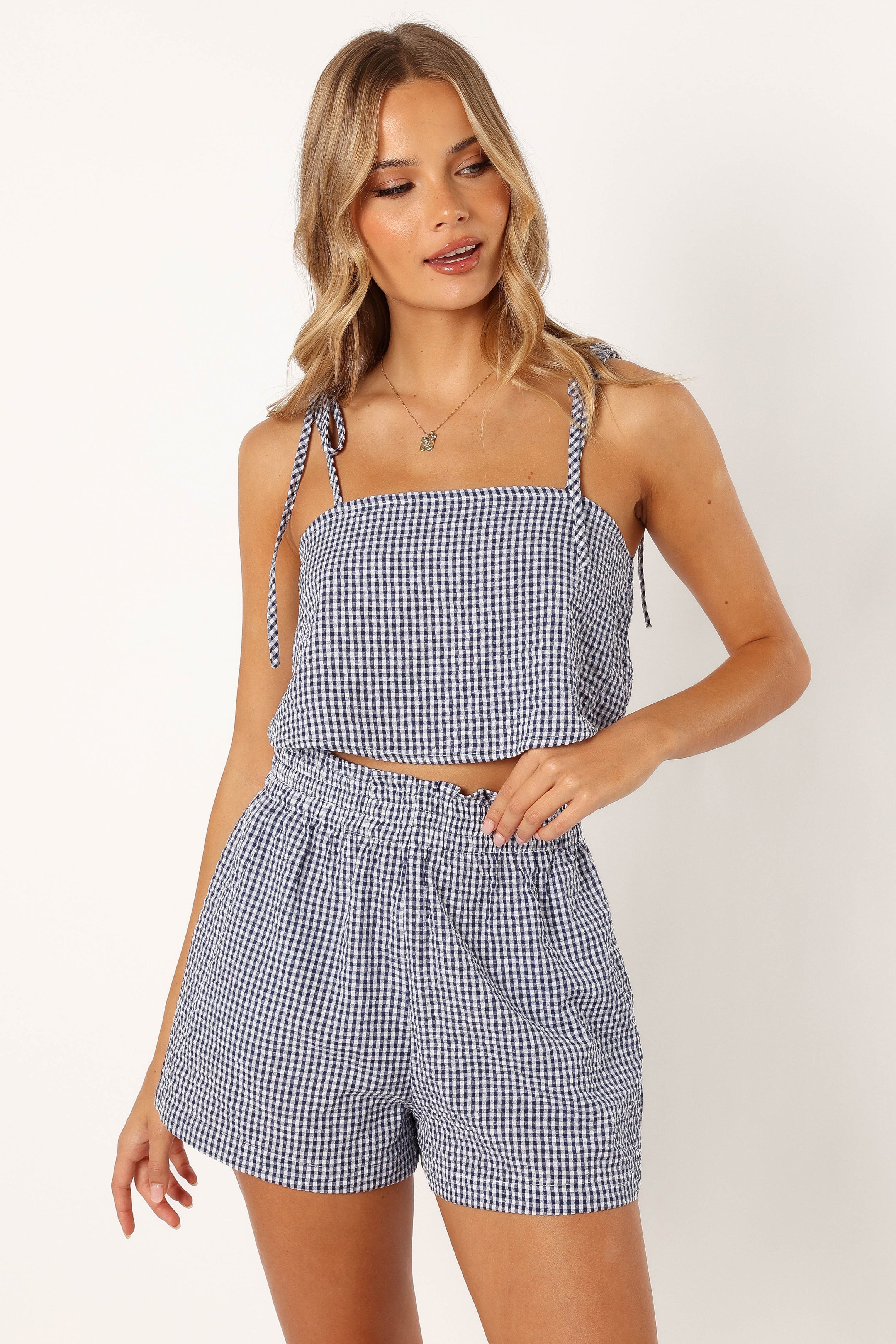 Callum Short Set - Navy Gingham Checkered Summer Outfit for Men | Casual Beach Wear & Vacation Style
