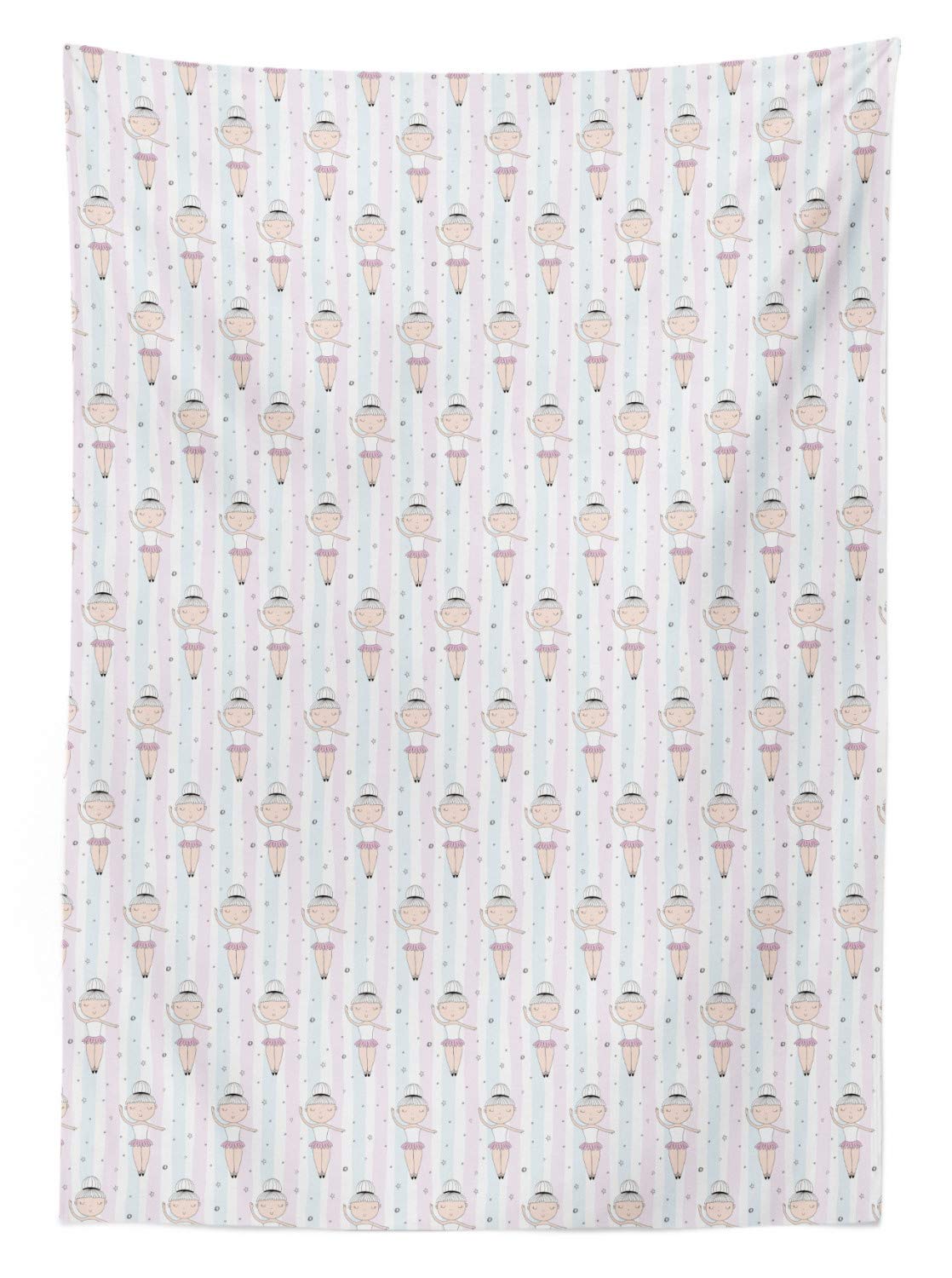 Ambesonne Ballerina Tablecloth - Elegant Cartoon Ballerina Design on Striped Starry Background, 60