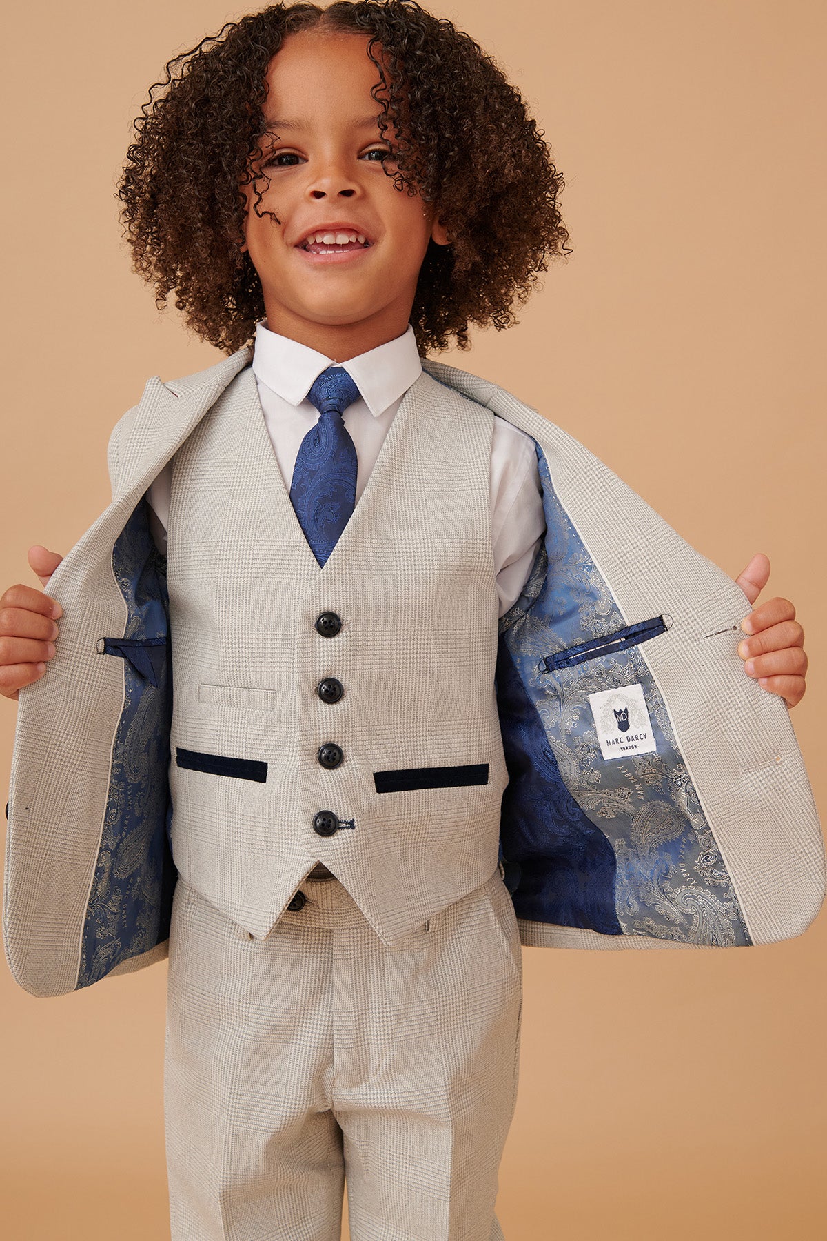 BROMLEY Kids' Stone Check Print 3-Piece Suit for Boys - Formal Wear for Weddings, Parties & Special Occasions