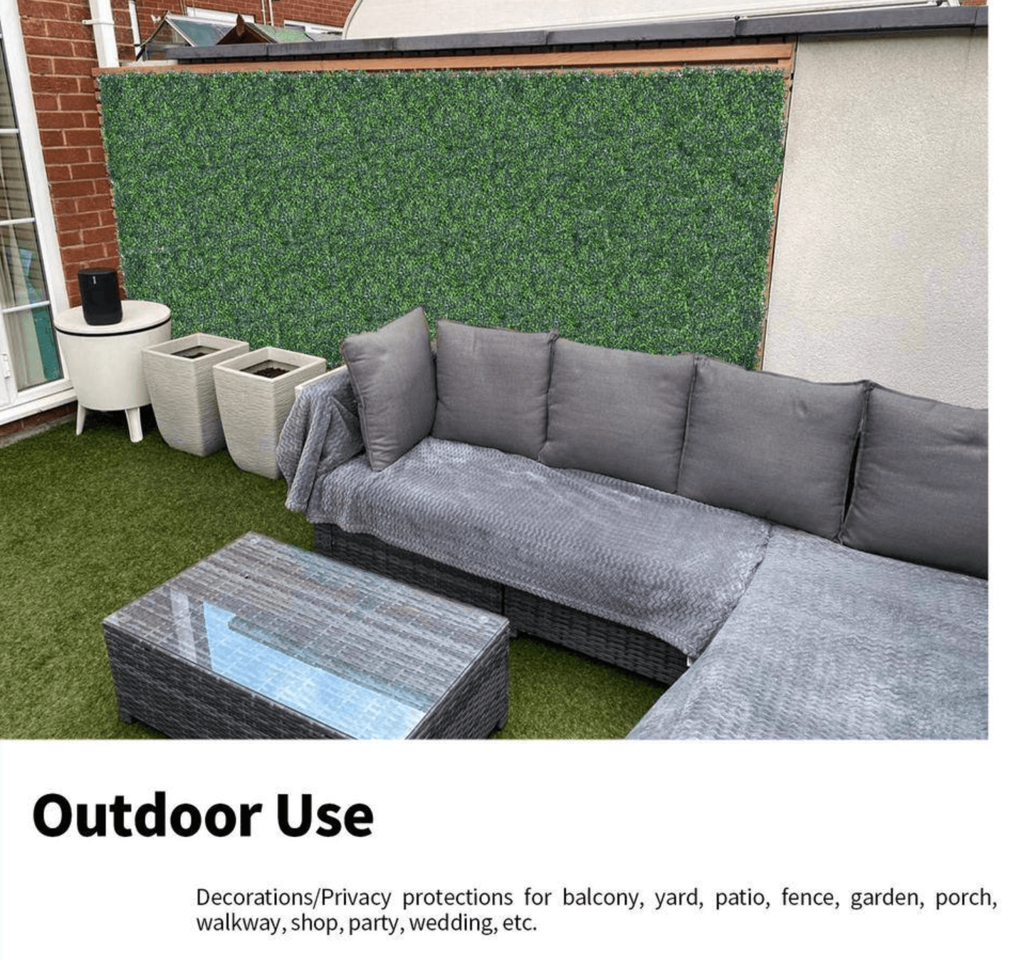 Premium Artificial Boxwood Hedge Panels - Set of 4 (20 Sq Ft) Realistic Fake Grass Wall Tiles for Indoor/Outdoor Privacy Fence, Garden Decor & Home Office Partition