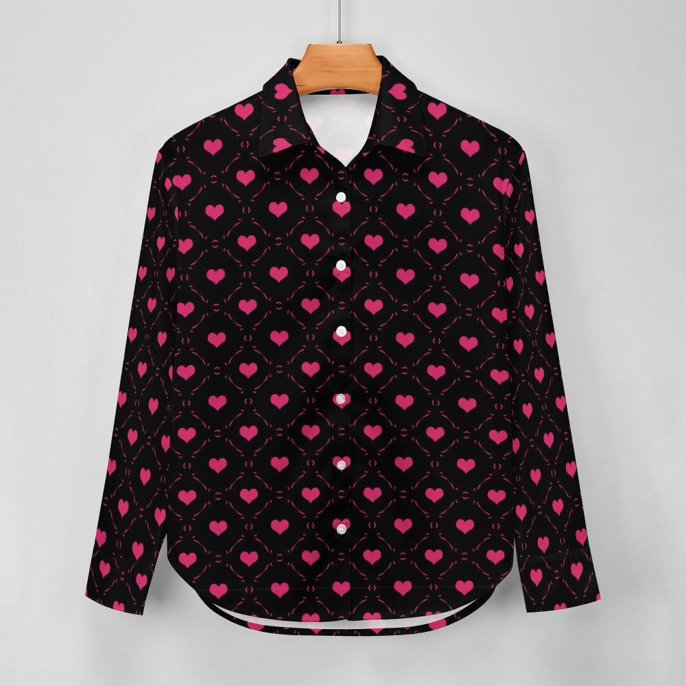 Little Pink Hearts Long Sleeve Casual Shirt for Women - Cute Valentine's Day Outfit & Everyday Wear