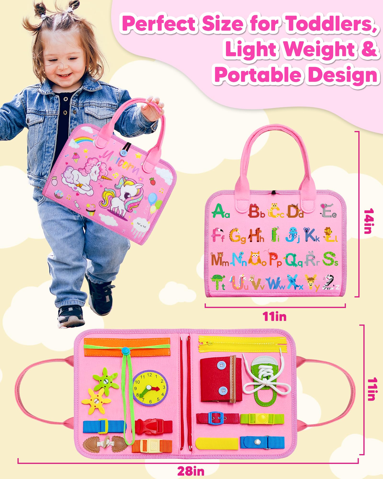 Montessori Busy Board for Toddlers 1-4 Years - Sensory Learning & Educational Travel Toy for Girls & Boys - Perfect Birthday Gift & Easter Present - Develop Fine Motor Skills for Airplane & Car Rides