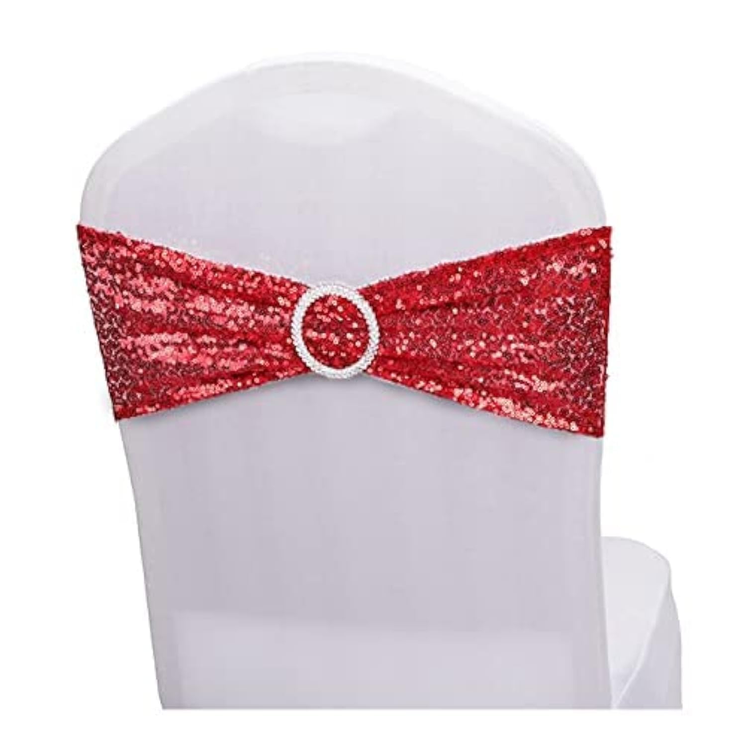 50pcs Red Sequin Chair Sashes - Stretch Spandex Chair Bands with Buckle for Wedding, Banquet, Birthday, Graduation, Anniversary & Prom Decorations - Perfect for Party Chair Decor and Celebration Events
