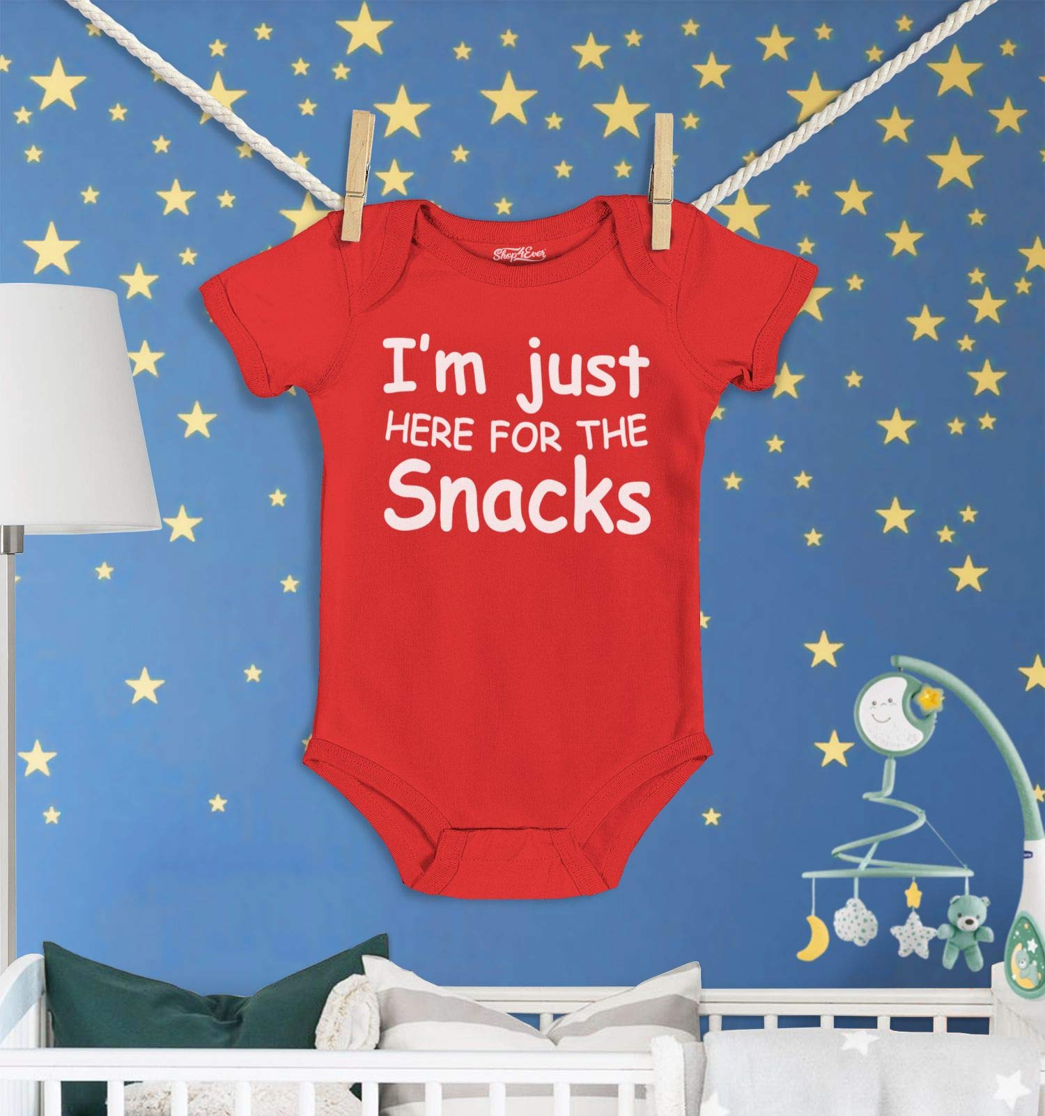 Shop4ever® 'I'm Just Here for The Snacks' Baby Bodysuit - 100% Cotton Romper for Newborns & Infants - Perfect for Playtime, Photo Shoots & Casual Outings