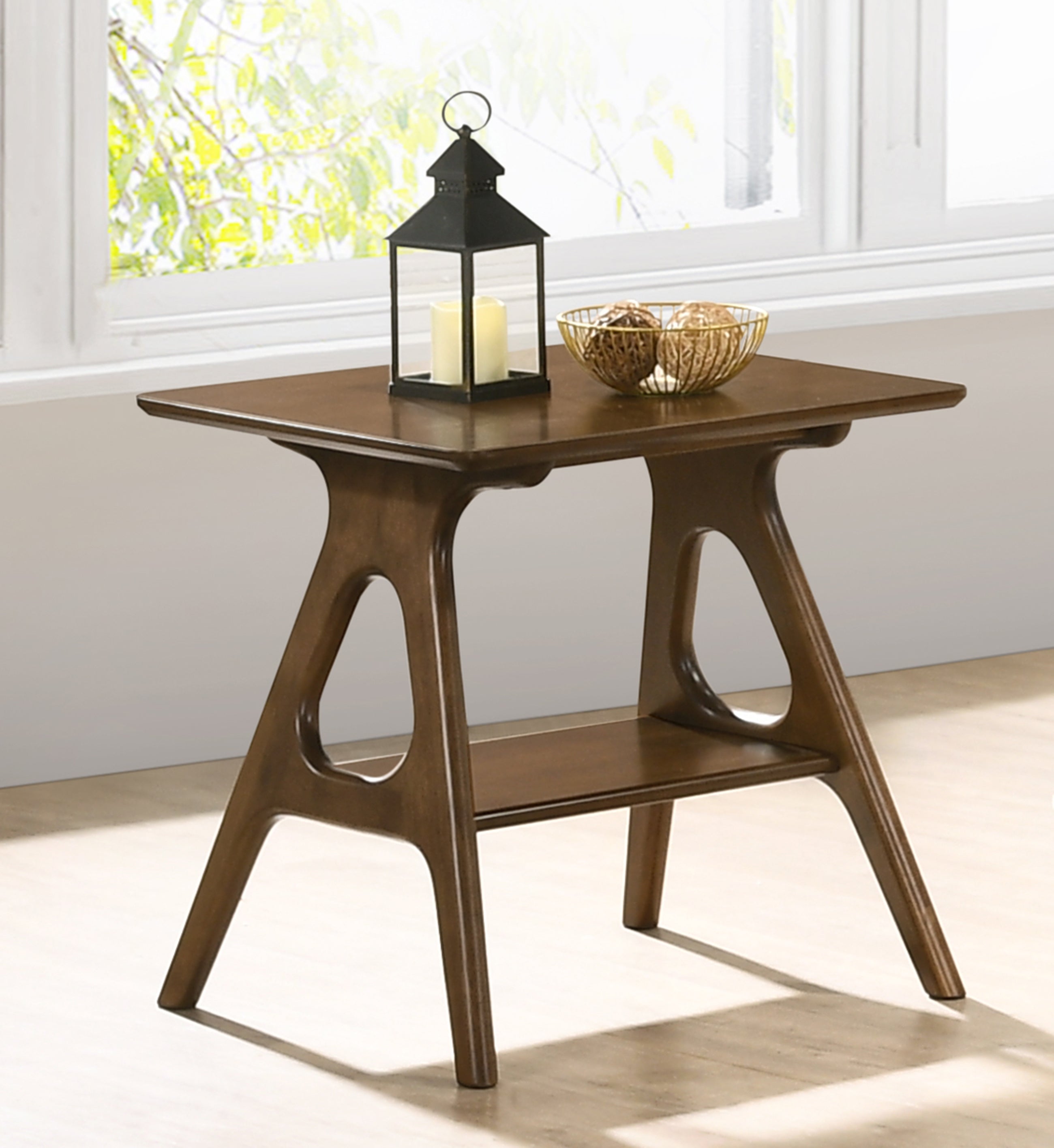 Roundhill Furniture Arona Mid Century Modern Wood Shelf End Table - Stylish Living Room Side Table with Storage for Books & Decor | Perfect for Small Spaces, Apartments & Bedrooms