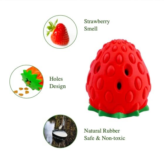 Durable Dog Chew Toys for Aggressive Chewers - Natural Rubber Pet Treats & Teeth Cleaning Toy for Medium-Large Dogs - Strawberry-Shaped Fetch Mate - Perfect for Playtime, Training & Dental Health