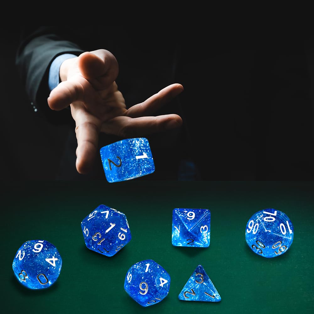 Premium RPG Dice Set for Dungeons & Dragons (D&D) - 10-Sided Polyhedral Dice with D20 in Vibrant Blue - Perfect for Tabletop Games, Role-Playing Adventures & Collectors