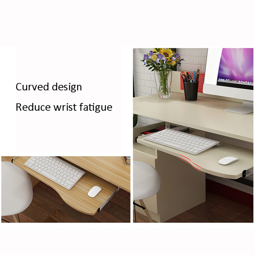 LKP Office Desk Keyboard Tray - Under Desk Slide-Out Wooden Keyboard Drawer Platform in Maple/Light Walnut | Ergonomic Workspace Solution for Home & Office Computers