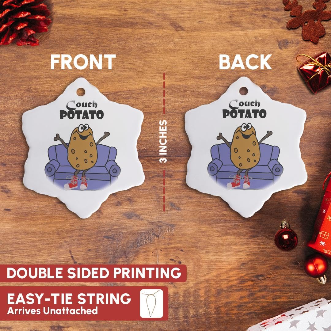 3D Rose Snowflake Ornament - Funny Couch Potato Satire Decor, 3-Inch Christmas Tree Hanging Decoration - Perfect for Holiday Gifts, Office Decor, and Winter Home Decorating