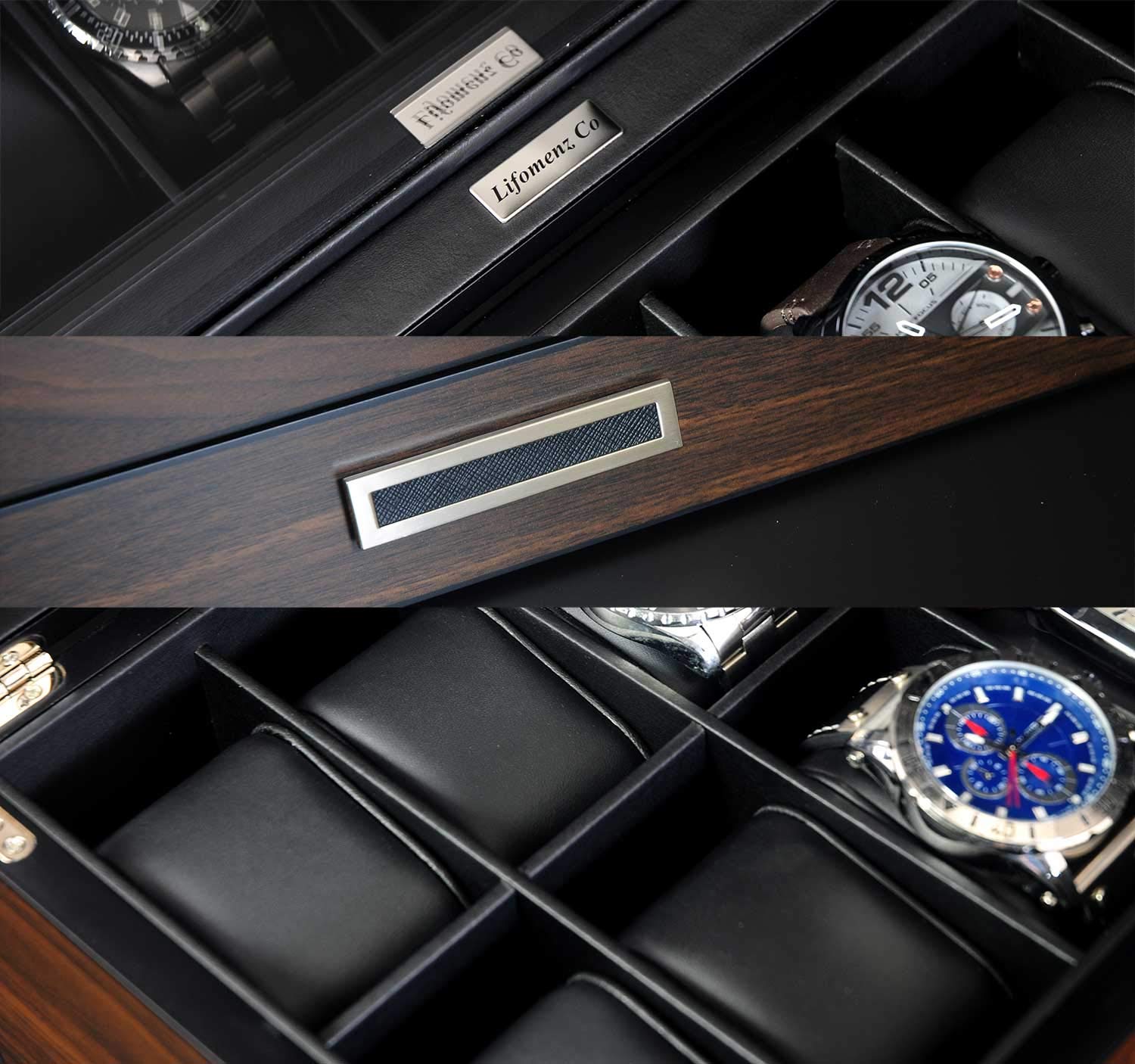 Premium Wooden Watch Box for Men - 12 Slot Watch Display Case with Valet Drawer & Glass Top - Luxury Watch Organizer for Jewelry & Accessories - Perfect for Home, Office & Travel Storage