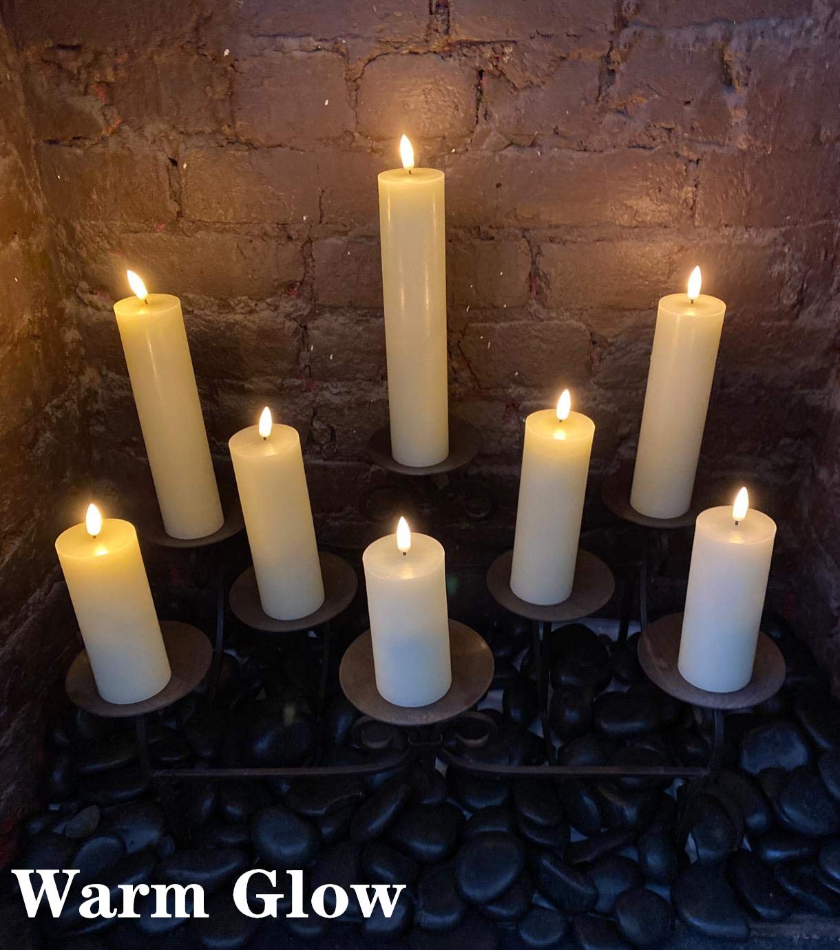 Eywamage Realistic Ivory Slim Flameless Pillar Candles with Remote - Set of 9 LED Battery Operated Fireplace Candles with Real Wax Flickering Effect for Home Decor, Wedding, Dining Table & Romantic Ambiance