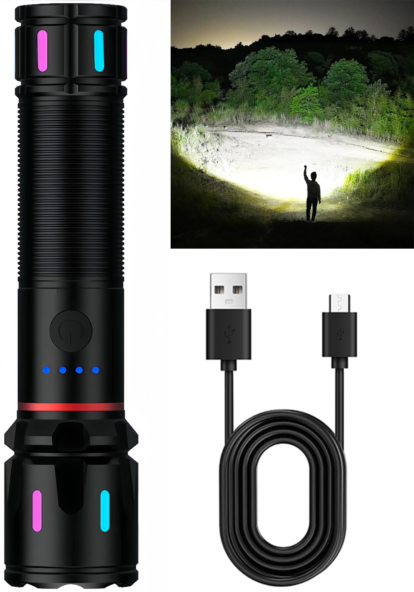 1500+ Lumens Super Bright LED Rechargeable Flashlight - Waterproof, Zoomable, High Power Flashlight for Camping, Hiking, Emergency & Home Use - Perfect for Outdoor Adventures, Power Outages & Nighttime Activities