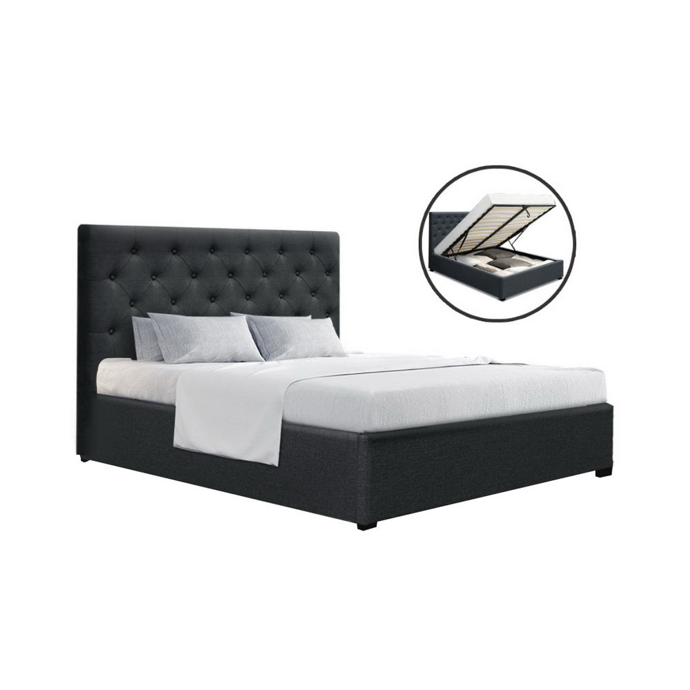 Dorilla Gas Lift Storage Double Bed Frame with Hydraulic Mechanism - Charcoal Finish | Perfect for Small Bedrooms & Guest Rooms