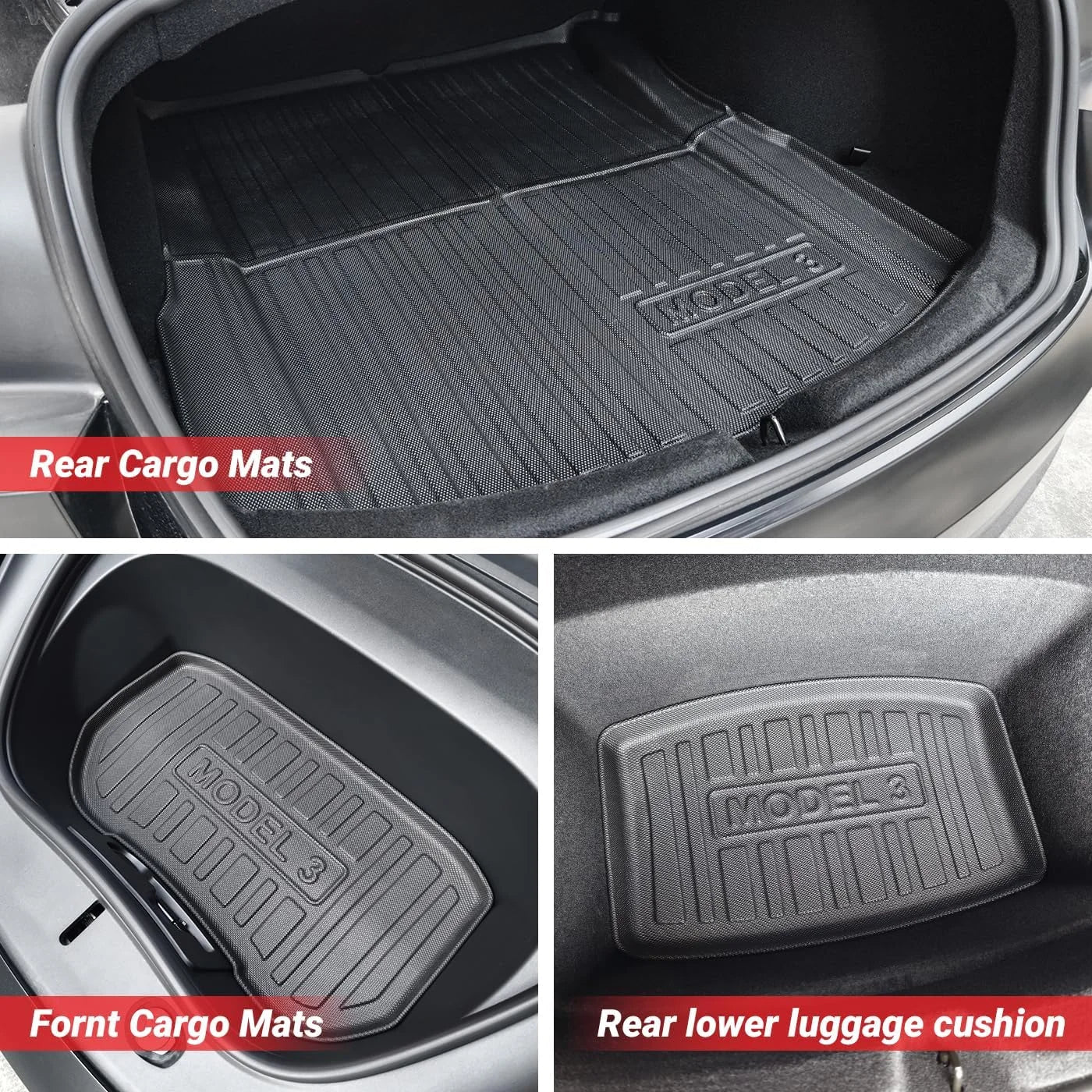 2024 Tesla Model 3 Highland All-Weather Floor Mats Full Set - 8-Piece Complete Coverage Car Floor Liners with Carpet Inserts | Perfect for Daily Commuting, Road Trips & Winter Protection