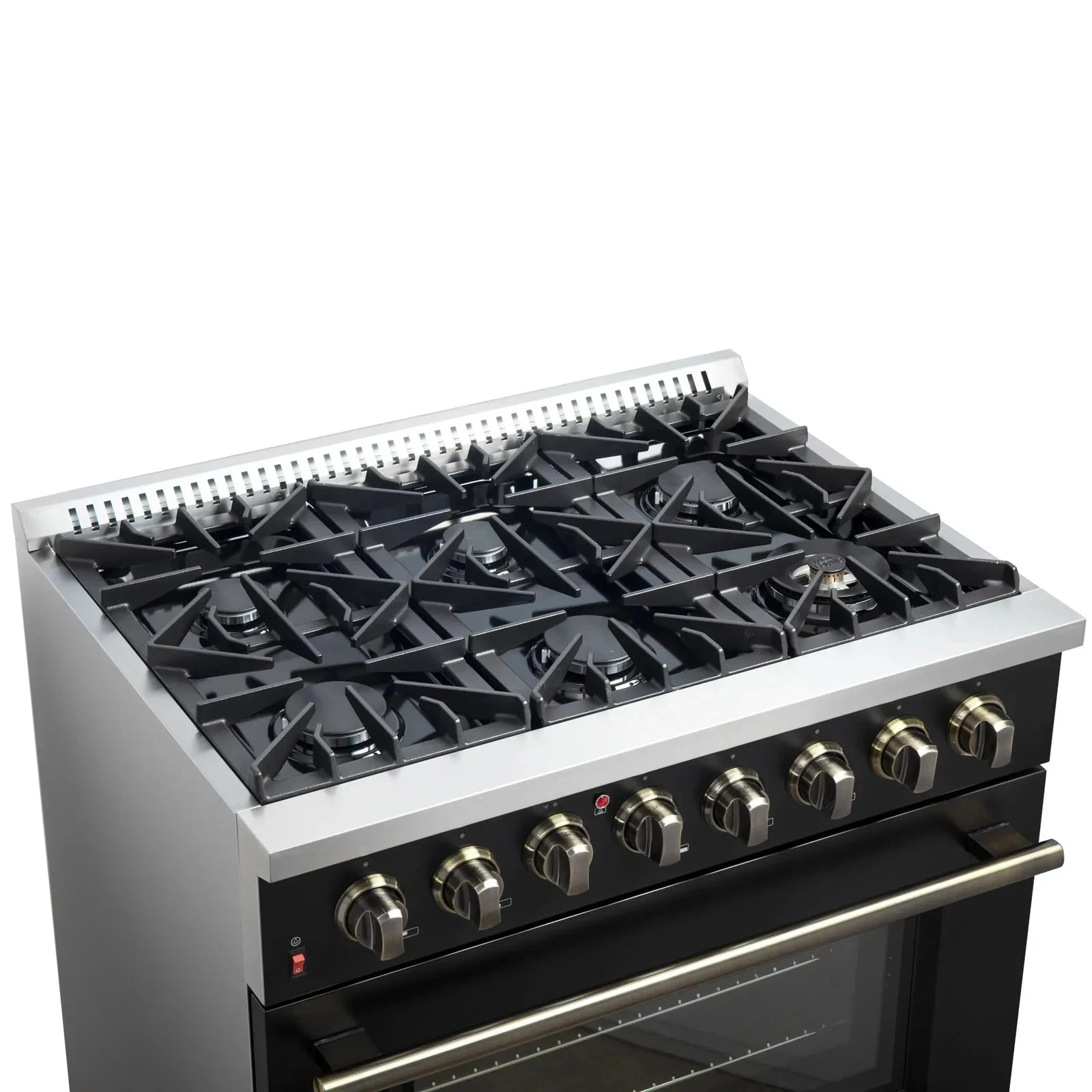 **Forno Galiano 36-Inch Professional Dual Fuel Range - Gas Stove & Electric Oven in Black with Antique Brass Trim (Model FFSGS6156 36BLK) - Perfect for Gourmet Kitchens & Modern Home Cooking**