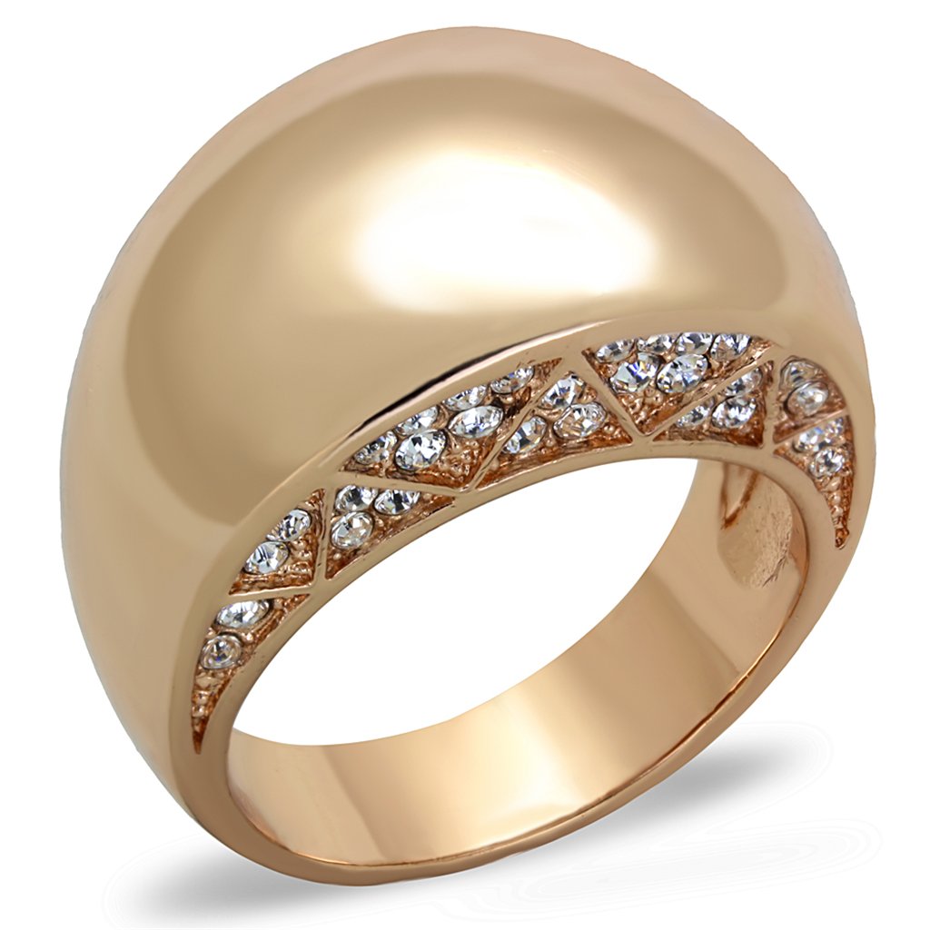 Rose Gold Plated Crystal Dome Ring for Women - Size 5-10 | Elegant Fashion Jewelry for Parties & Gifts