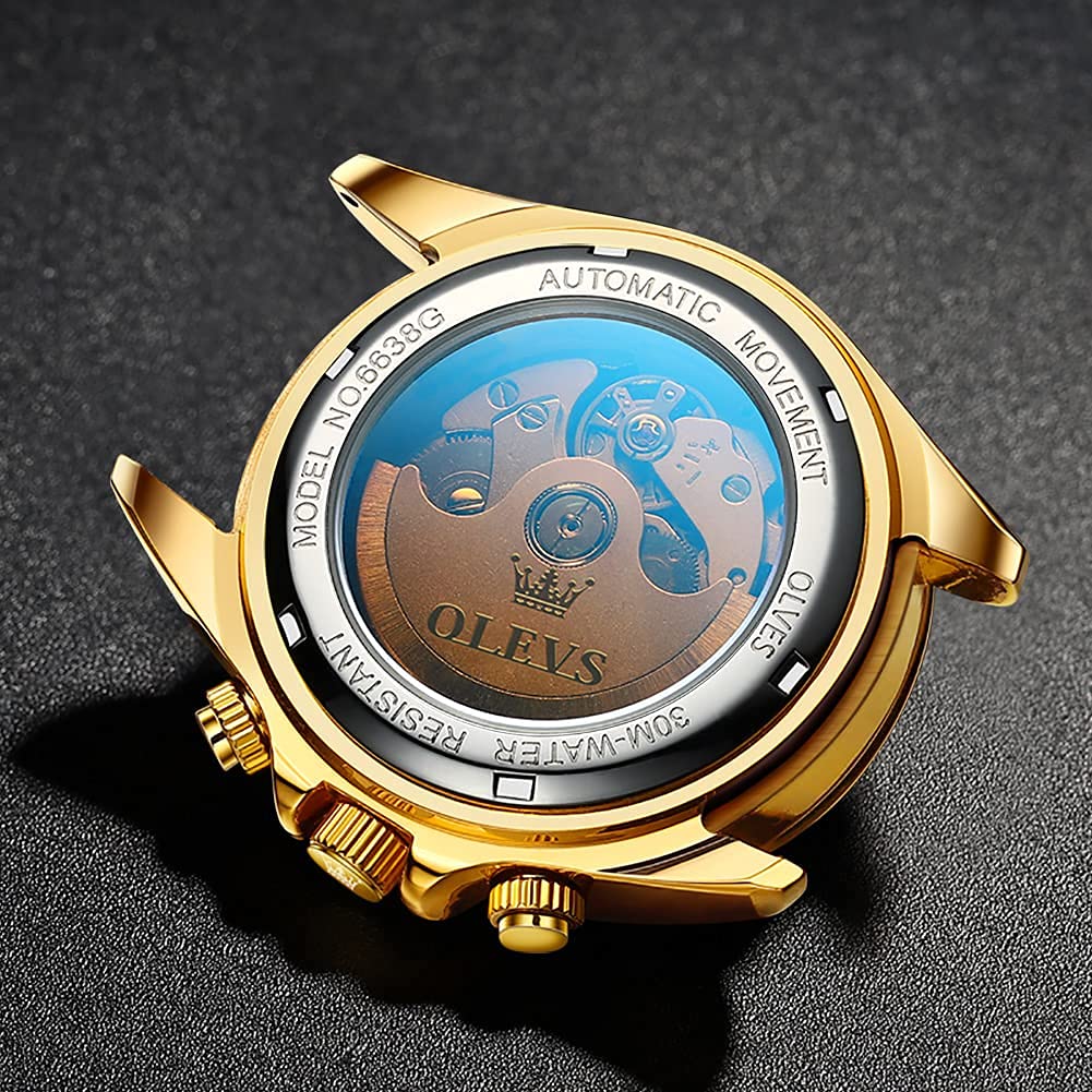 OLEVS Automatic Gold Watches for Men - Luxury Classic Stainless Steel Calendar Luminous Waterproof Watch for Business & Formal Occasions
