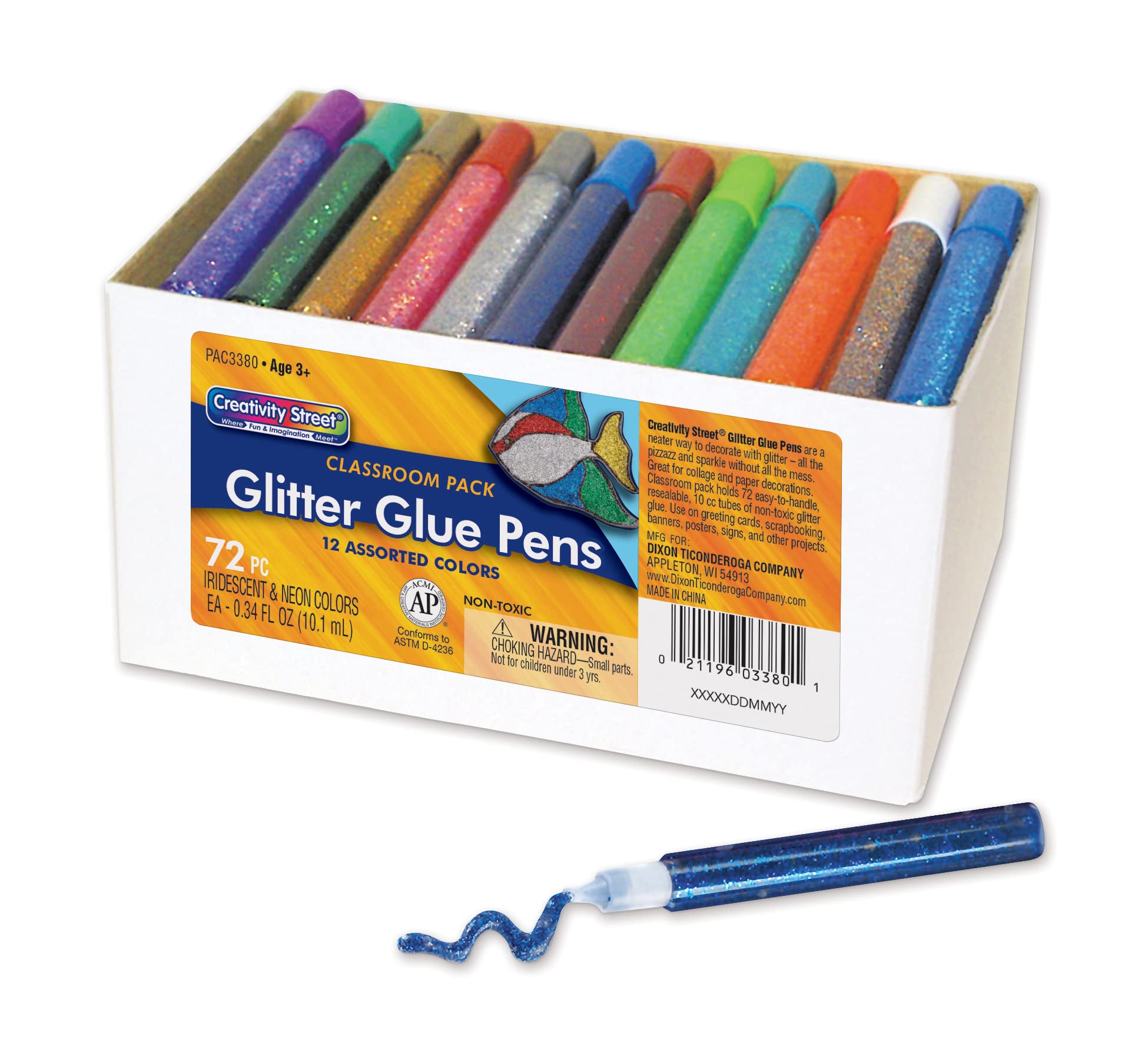 Creativity Street Glitter Glue Pens - 72-Piece Classroom Pack with Iridescent & Neon Colors (0.34 fl oz) | Perfect for Arts & Crafts, School Projects, DIY Decorations, and Scrapbooking