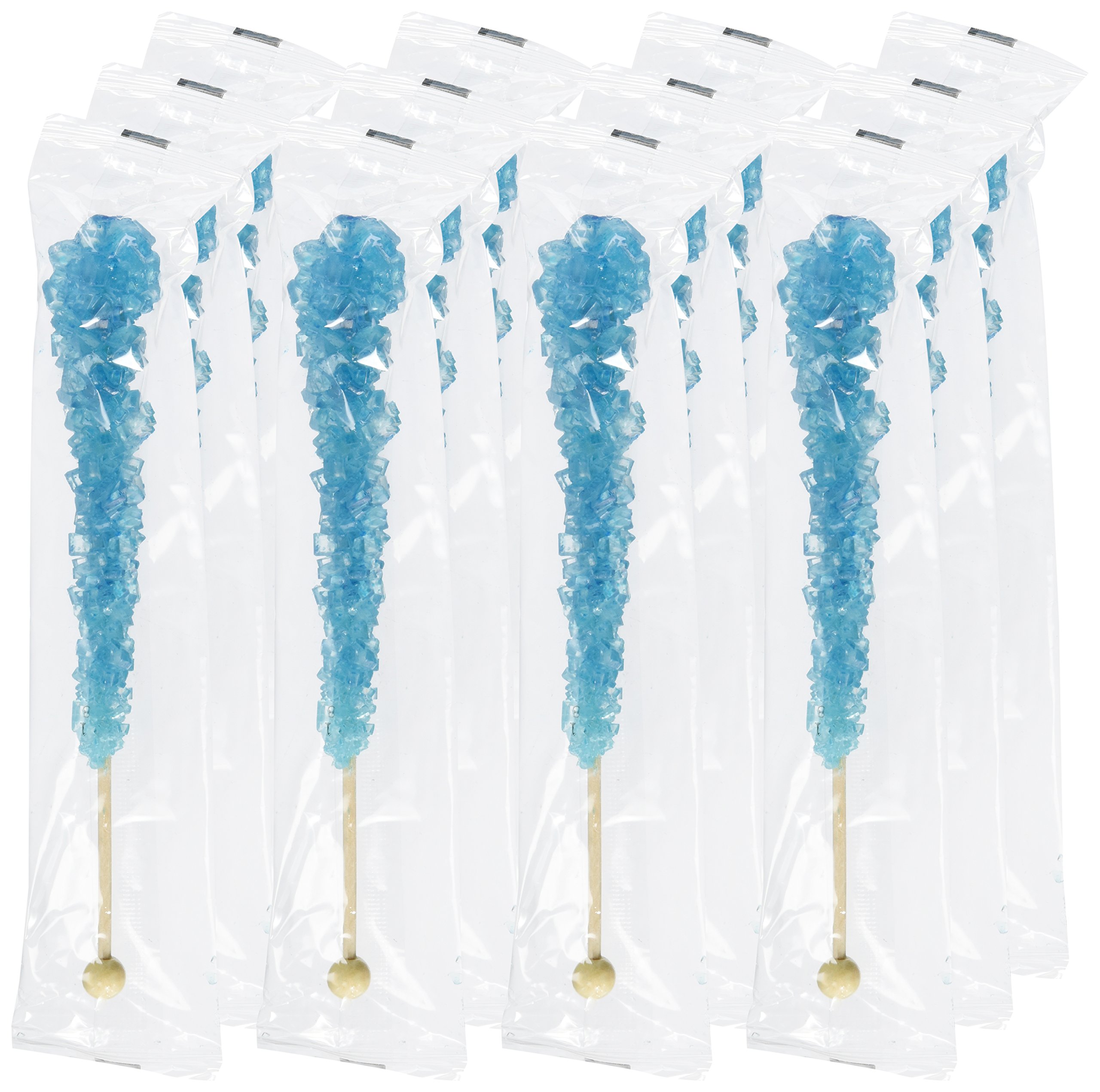 Blue Raspberry Flavored Rock Candy Sticks - Individually Wrapped Blue Rock Sugar Candy - Perfect for Party Favors, Baby Showers & Gift Baskets