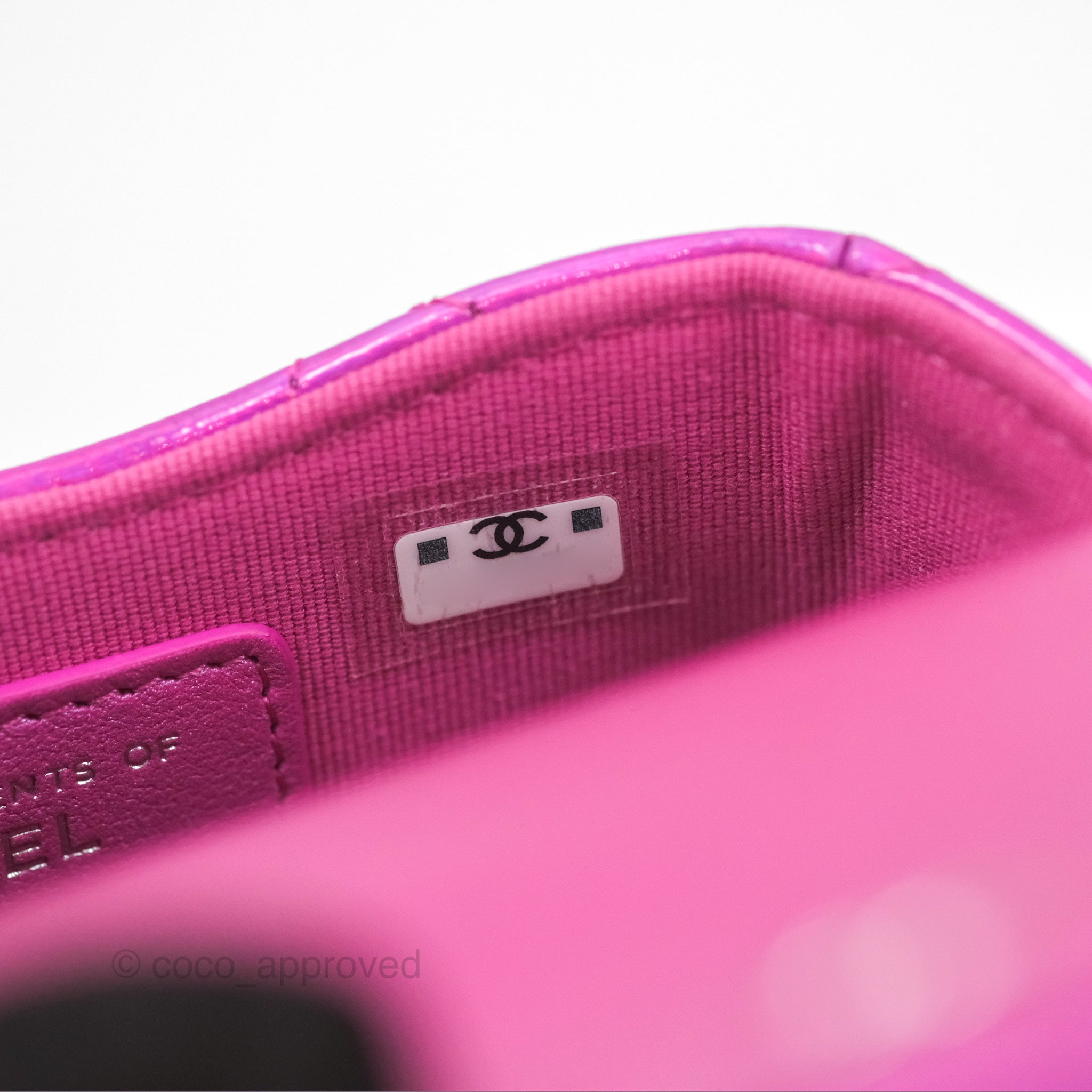 Chanel Fuchsia Iridescent Mirror Goatskin Card Holder with Hook - Luxury Wallet for Women, Perfect for Everyday Use & Travel Accessories