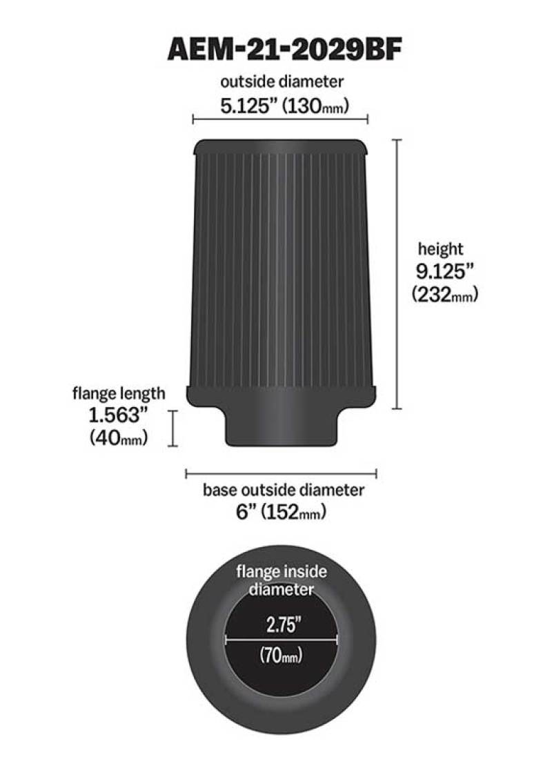 AEM Dryflow Conical Air Filter - 2.75