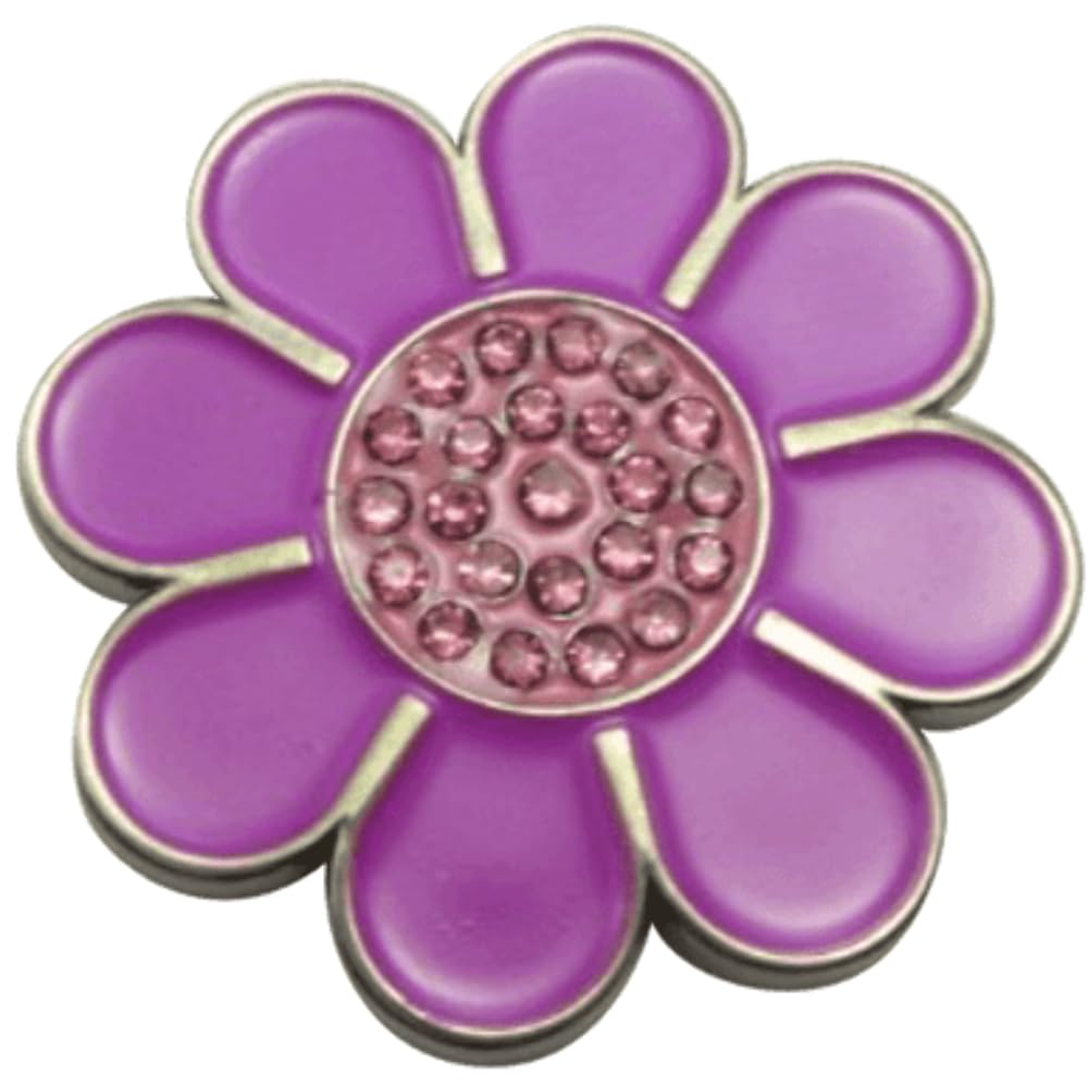 Hippie Flower Golf Ball Marker - Purple Pink Crystal for Hats & Accessories