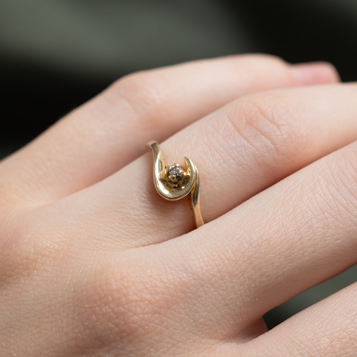 10K Gold Diamond Crescent Ring for Women - 0.02ctw Size 4.25 - Dainty Minimalist Stackable Ring for Everyday Wear, Anniversary Gift, or Special Occasion Jewelry