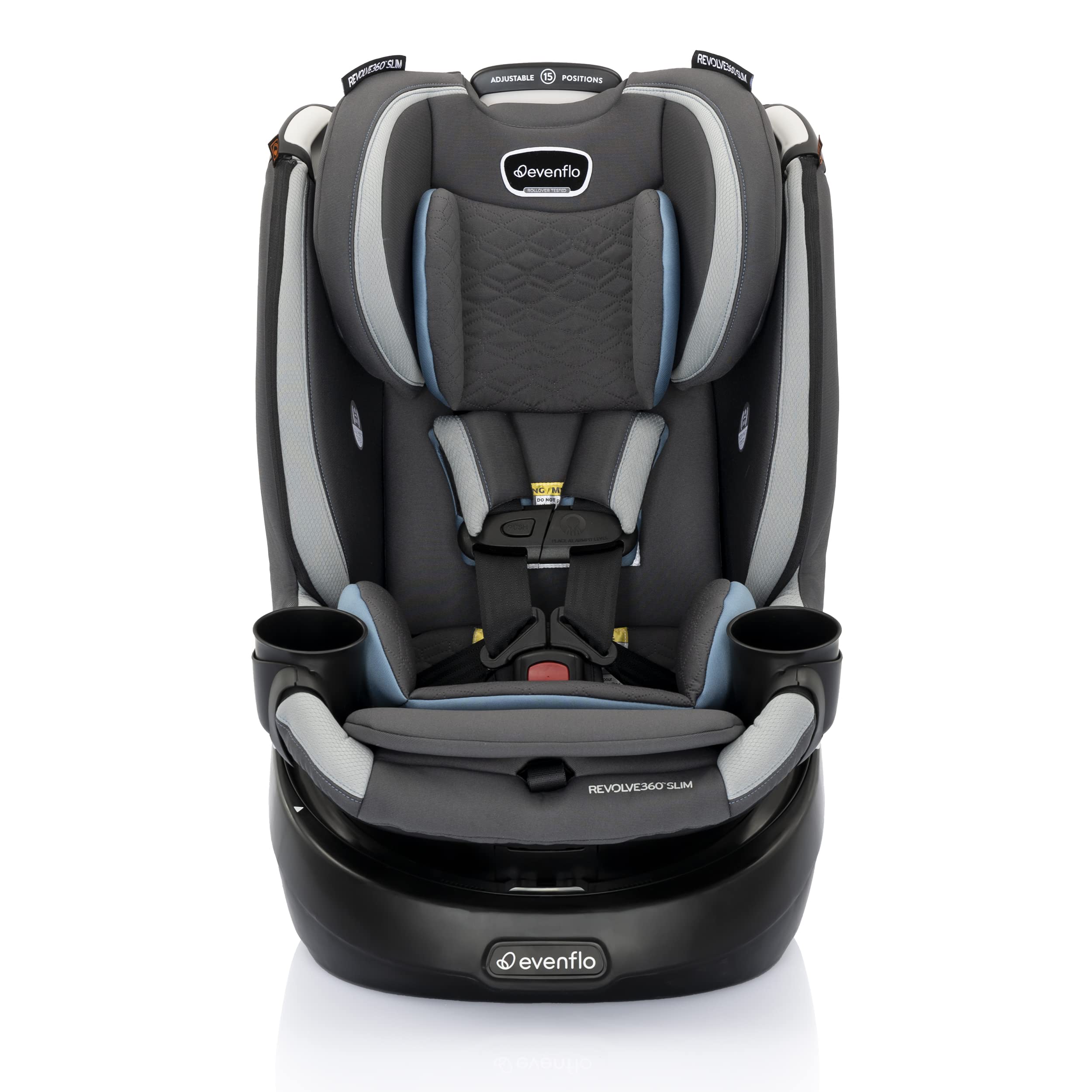 Evenflo Revolve360 Slim 2-in-1 Rotating Convertible Car Seat with Quick Clean Cover (Stow Blue) | Safe for Newborns to Toddlers | Easy Installation for SUVs & Minivans | Perfect for Road Trips & Daily Commutes