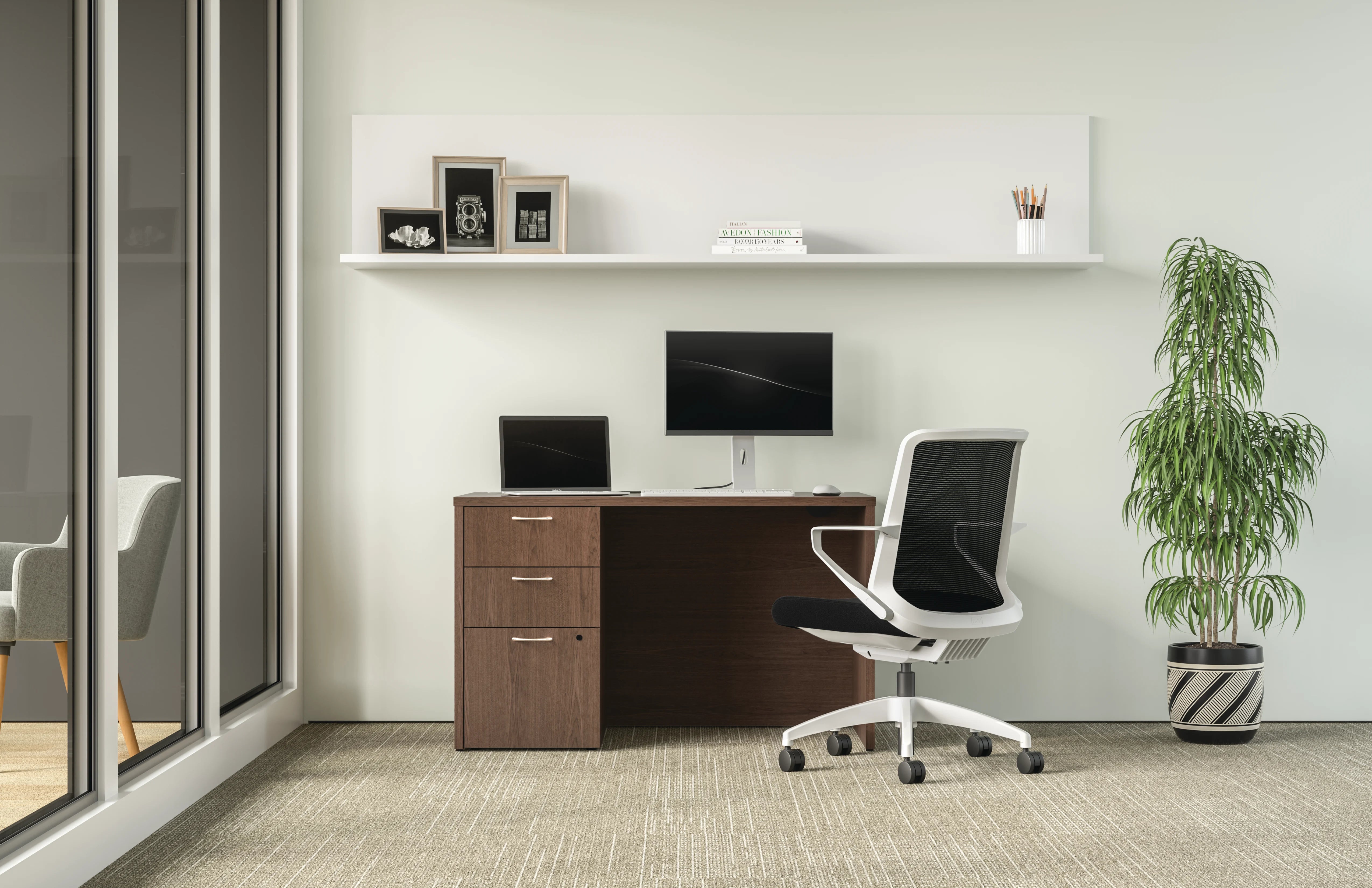Ergonomic Cliq Office Chair with Synchro Tilt - Basalt Fabric & White Designer Frame - Perfect for Home Office, Gaming & Workspaces
