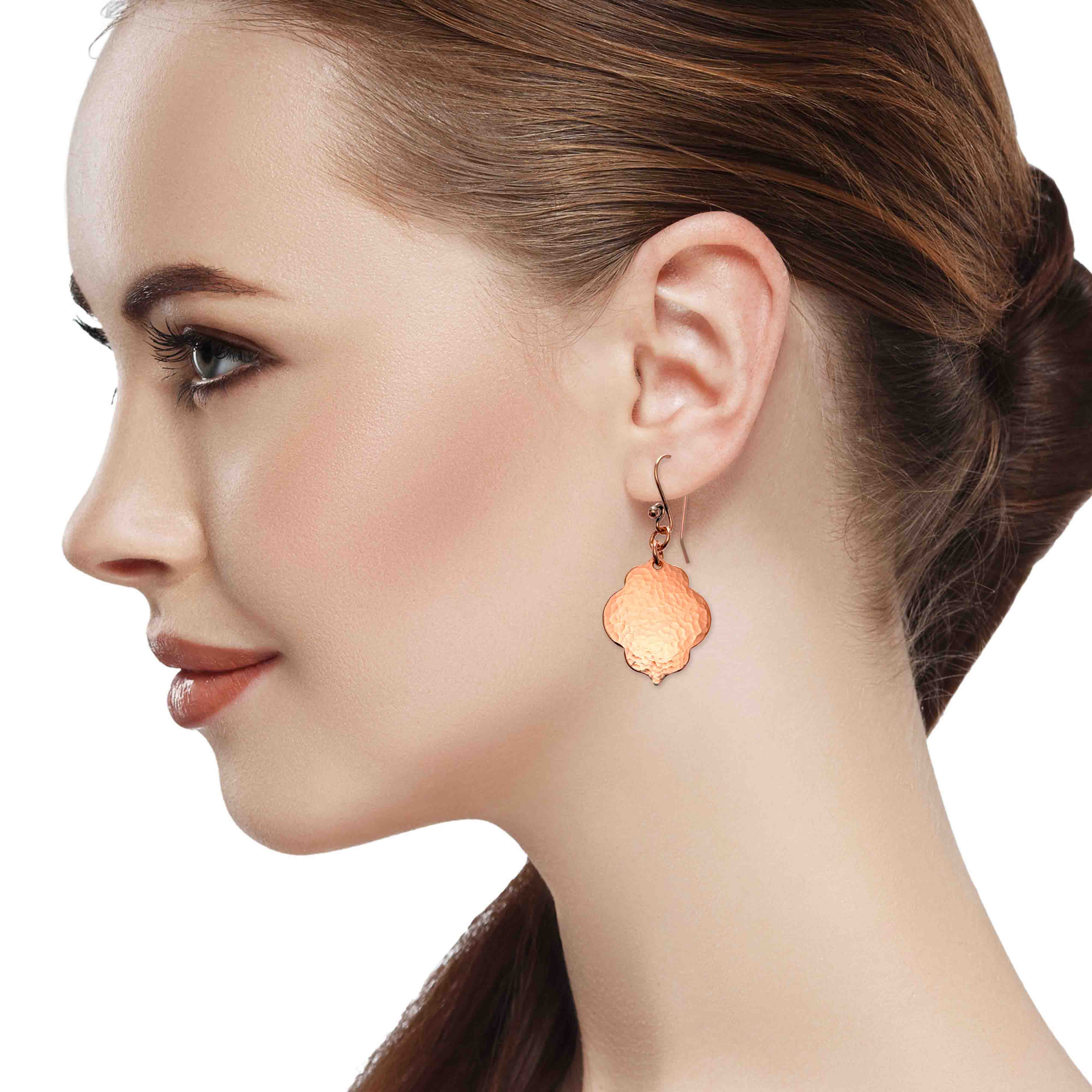 Handmade Hammered Copper Quatrefoil Dangle Earrings for Women - Boho Chic Jewelry Gift for Party, Wedding & Everyday Wear