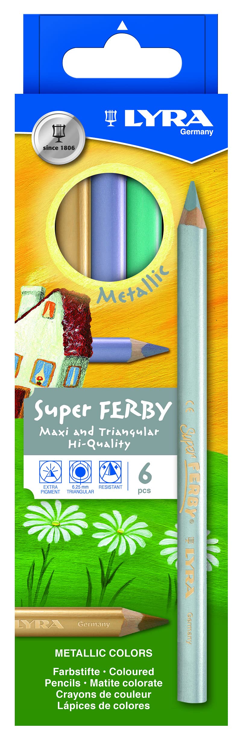 LYRA Super Ferby Triangular Pencils - 6.25mm Core, 6 Colors for Art & Sketching