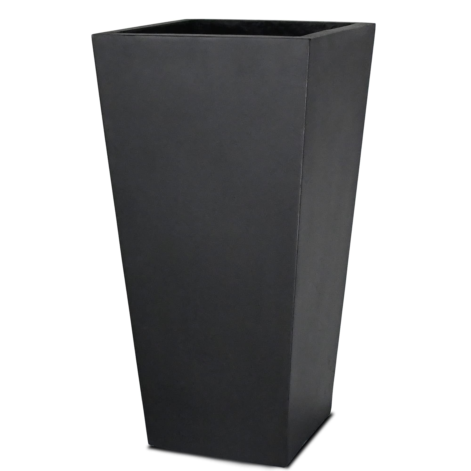 28 Inch Tall Lightweight Concrete Modern Tapered Square Outdoor Planter - Black | Perfect for Patio, Garden & Balcony Decor