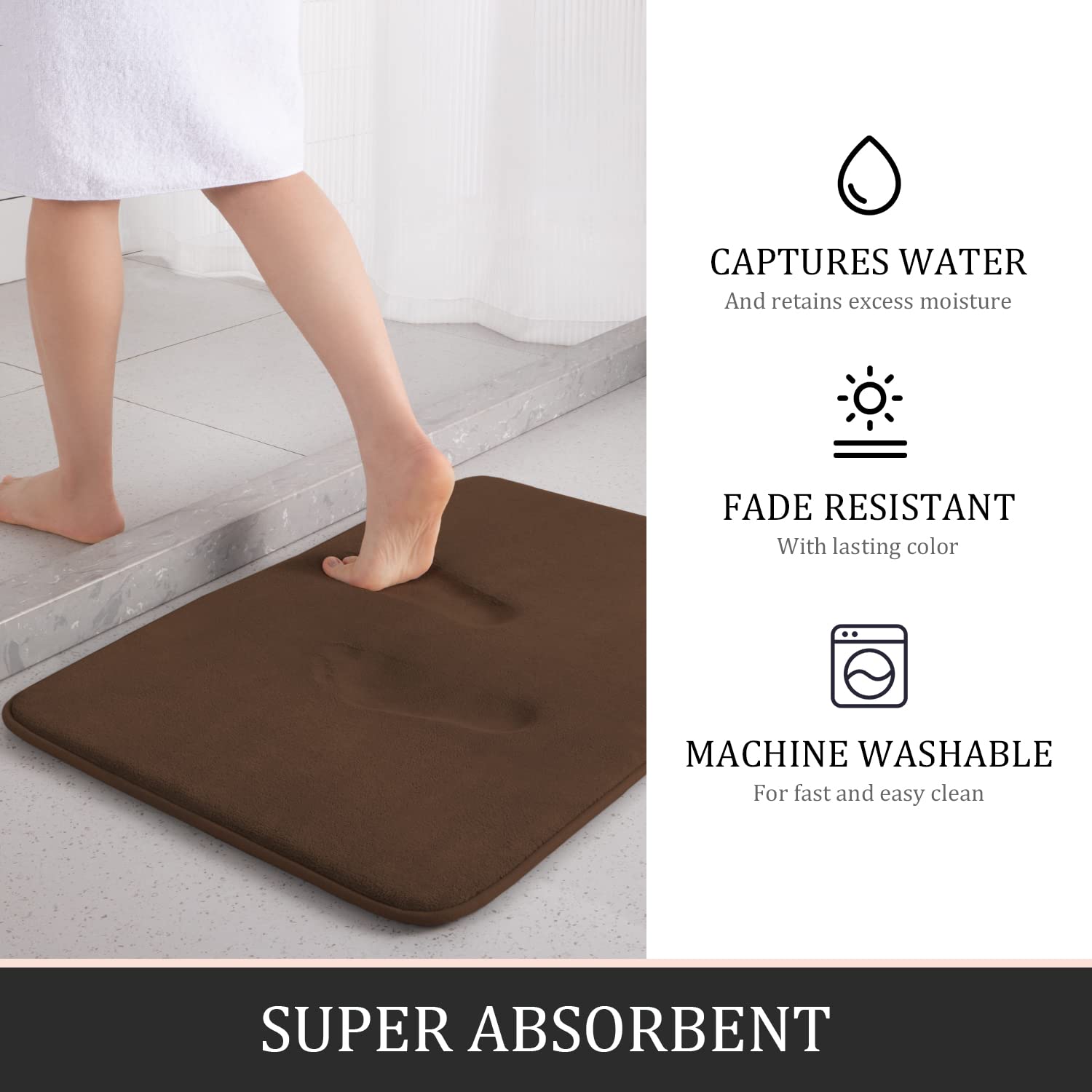 YIHOUSE 3-Piece Memory Foam Bathroom Rug Set - Super Absorbent Non-Slip Bath Mat, Machine Washable Soft Floor Mats for Sink, Tub, Shower & Toilet - Perfect for Bathroom Safety and Comfort (Brown)