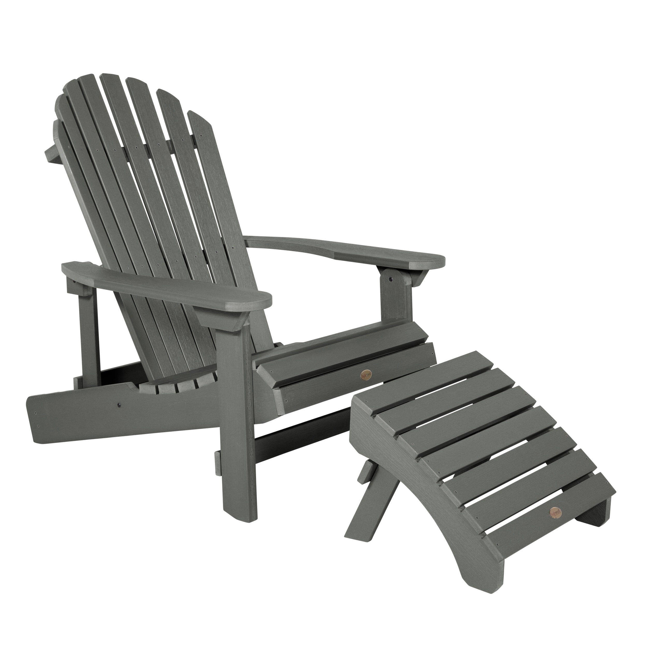 King Hamilton Folding & Reclining Adirondack Chair with Ottoman Set - Patio, Poolside & Outdoor Relaxation Furniture for Backyard, Garden & Deck