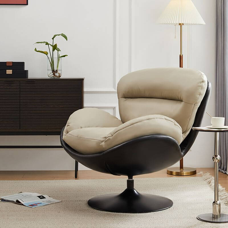Minimalist Abstract Wingback Chair with Sewn Pillow Back - Modern Accent Chair in Midnight Black, Ivory & Cocoa - Perfect for Living Room, Bedroom or Office Decor