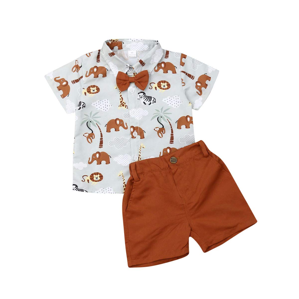 Toddler Boys Summer Outfit Set - Cute Animal & Floral Print Shirt with Bermuda Shorts | Comfortable Playwear for Beach, Park & Outdoor Activities