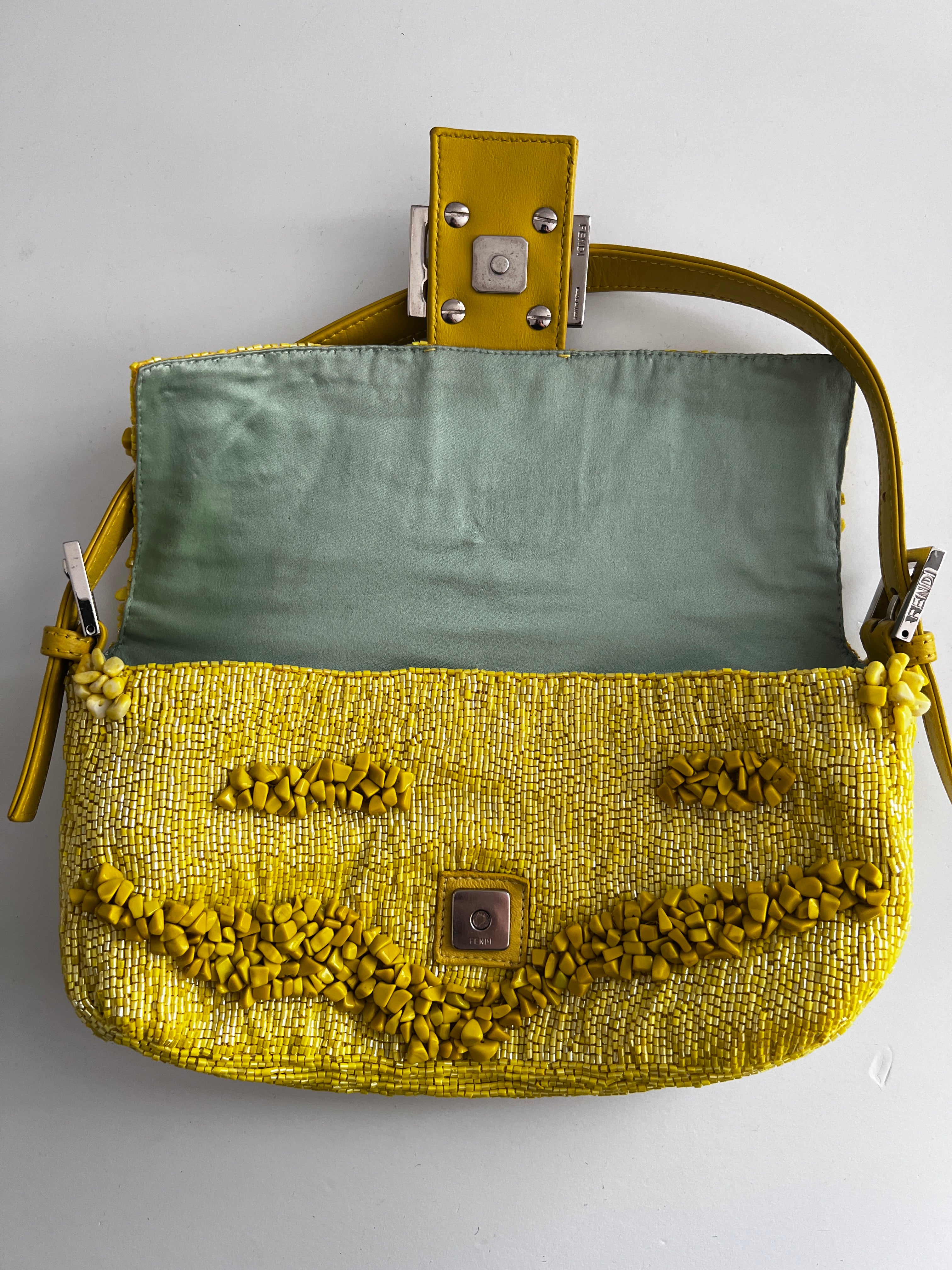 Vintage Fendi Yellow Beaded Baguette Bag - Luxury Designer Handbag for Women | Perfect for Evening Parties, Weddings & Special Occasions