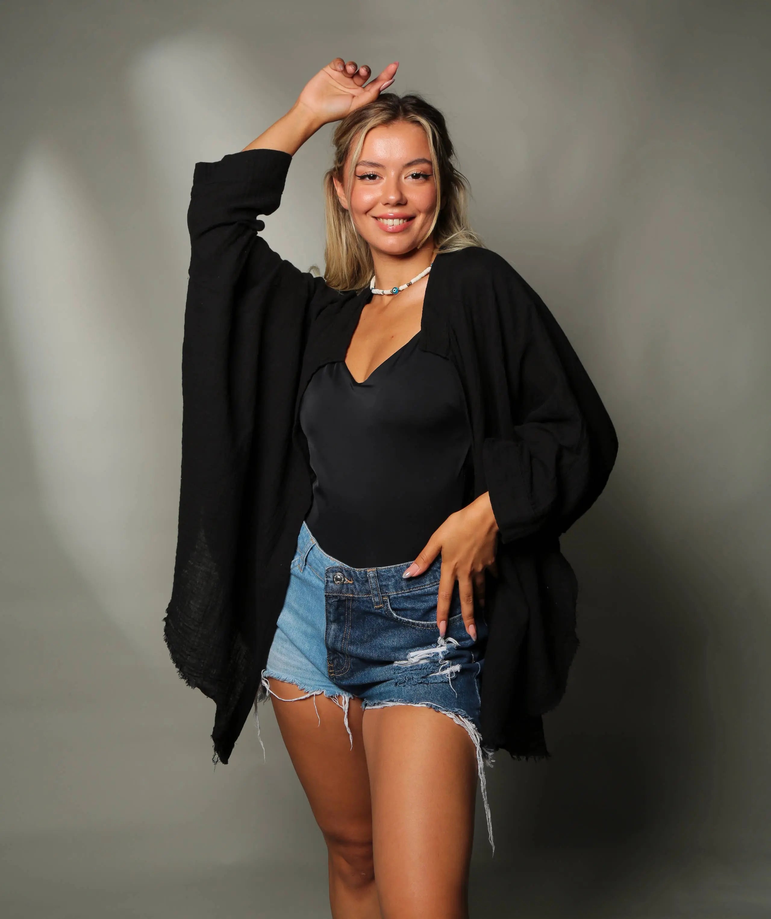 Black & Gold Moon Phases 100% Organic Cotton Kimono Robe - Boho Chic Loungewear for Yoga, Meditation & Beach Cover-Up