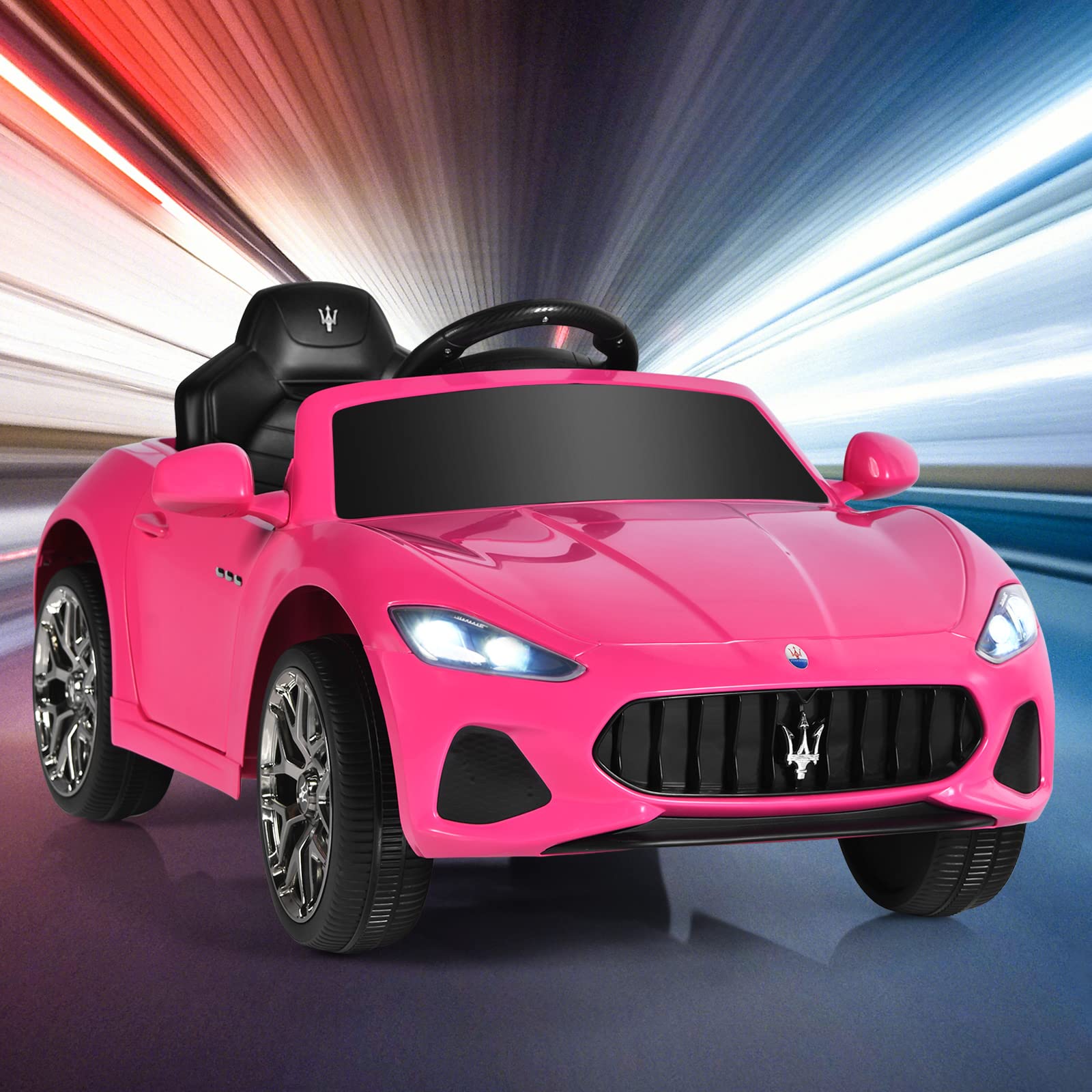 HONEY JOY 12V Kids Ride On Car - Licensed Maserati GranCabrio Pink Electric Toy Car with Remote Control, Spring Suspension, LED Lights & Double Doors - 4 Wheel Battery Powered Vehicle for Boys & Girls - Perfect for Birthday Gifts, Outdoor Play & Indoor Fun (Pink)