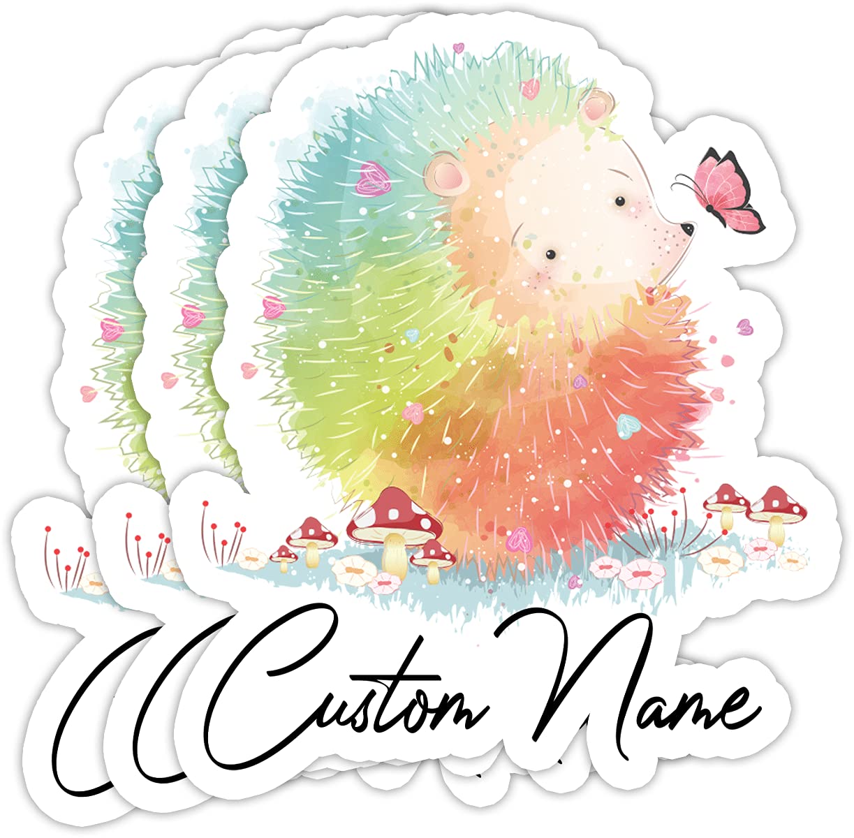 Custom Name Adorable Colorful Hedgehog Stickers - Personalized Waterproof Decals (3-Pack, 3x4 Inch, White) - Unique Birthday Gift for Hedgehog Lovers, Teens, Boys & Girls - Perfect for Laptops, Water Bottles, Notebooks & DIY Crafts