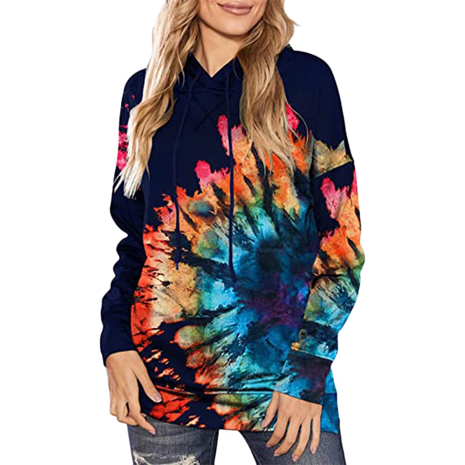 Women's Cute Butterfly Print Pullover Hoodie - Long Sleeve Drawstring Loose Blouse for Spring & Fall | Casual Wear, Street Fashion, Outdoor Activities