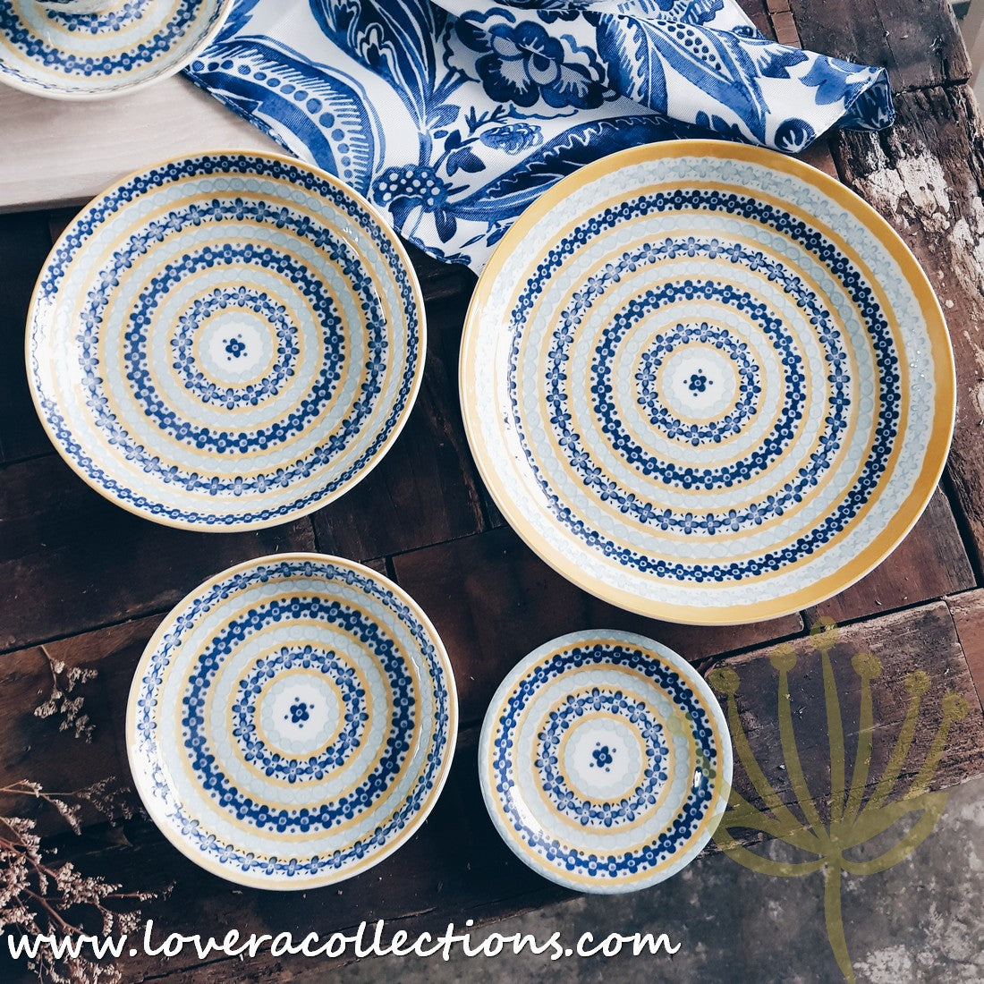 Awasaka Japan Blue & Yellow Floral Tea & Dinnerware Set - Elegant Japanese Ceramic Cups, Plates & Serving Dishes for Afternoon Tea, Dinner Parties & Home Decor