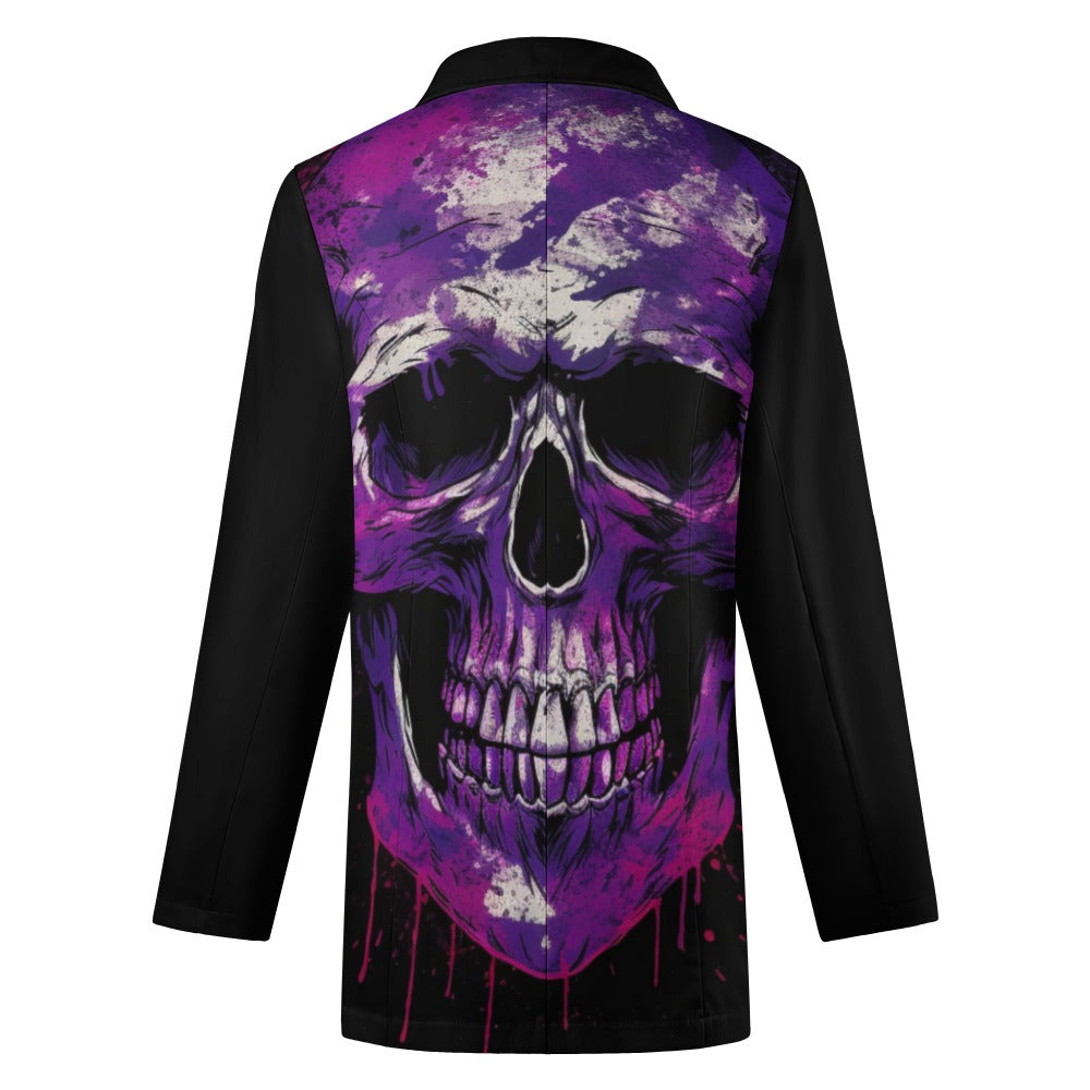 Trendy Purple Splatter Skull Print Casual Blazer for Men - Perfect for Halloween Parties, Cosplay & Streetwear Fashion