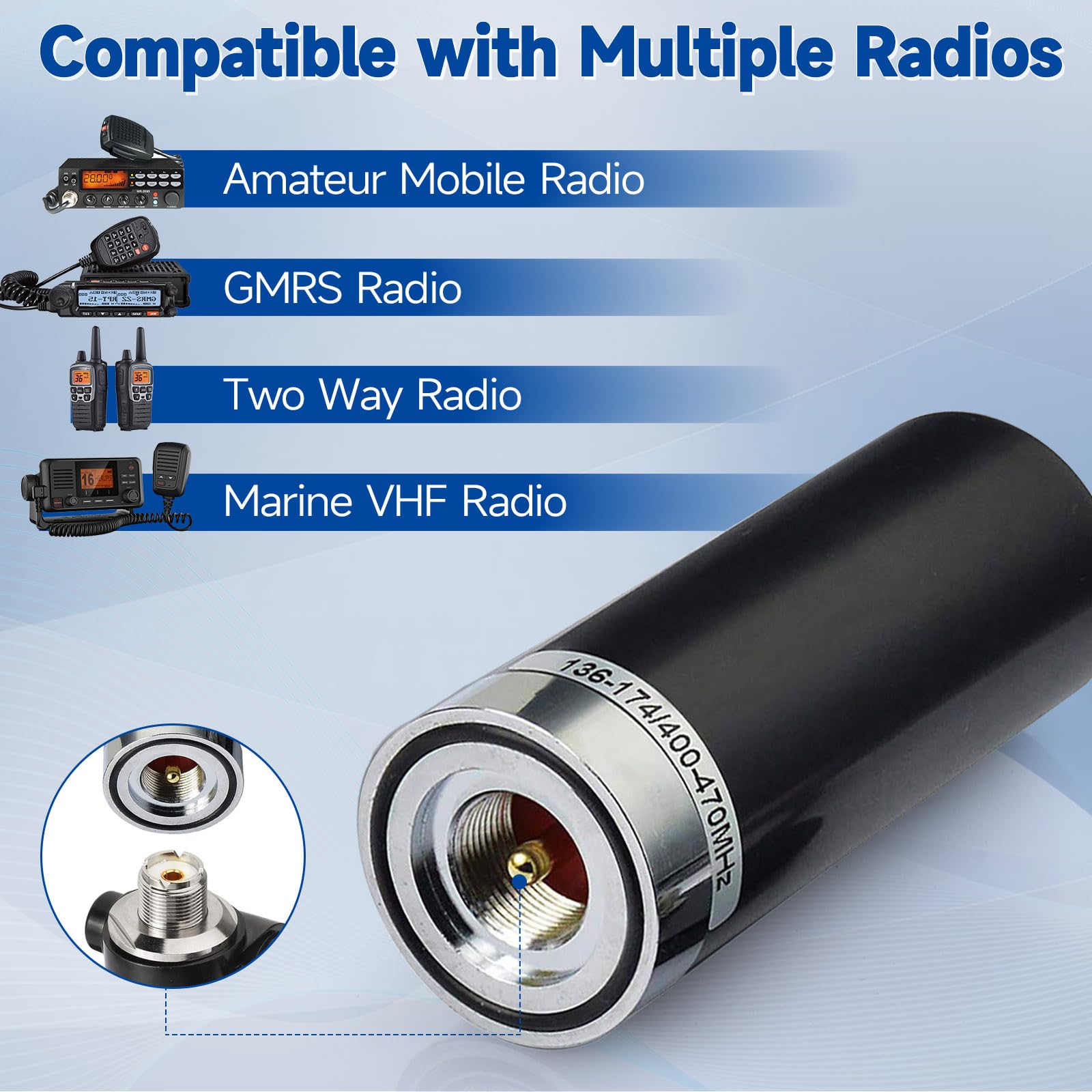 Bingfu Dual Band VHF UHF Mobile Antenna 136-174MHz 400-470MHz - Low Profile PL259 Male Connector for Car Truck Marine - Perfect for Ham Radio, Two Way Radio & Emergency Communication