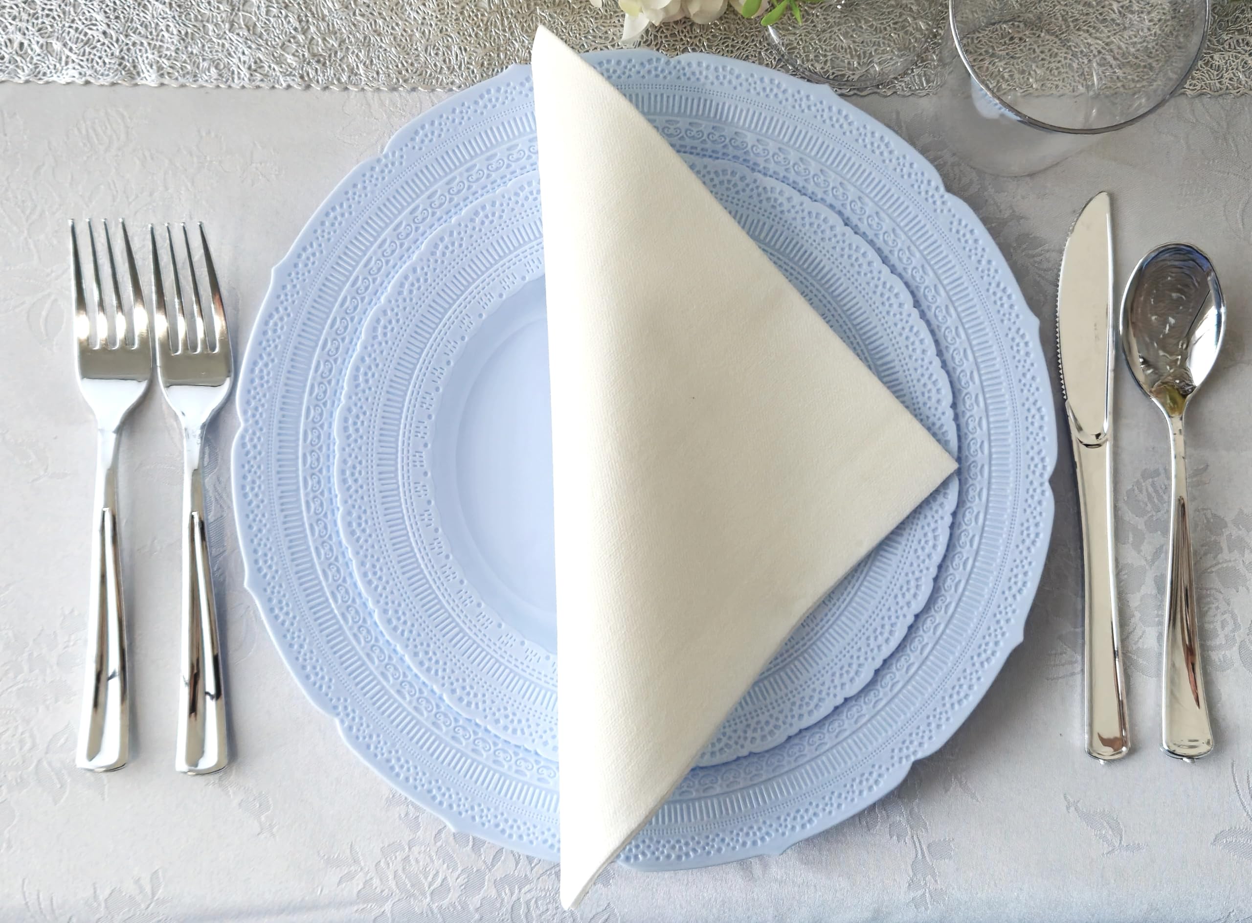 40-Piece Heavyweight Disposable Plastic Plates Set - Vintage Chateau Blue 14oz Soup Bowls for Weddings, Parties & Events | Durable Dinnerware for Catering, Picnics, BBQs & Family Gatherings